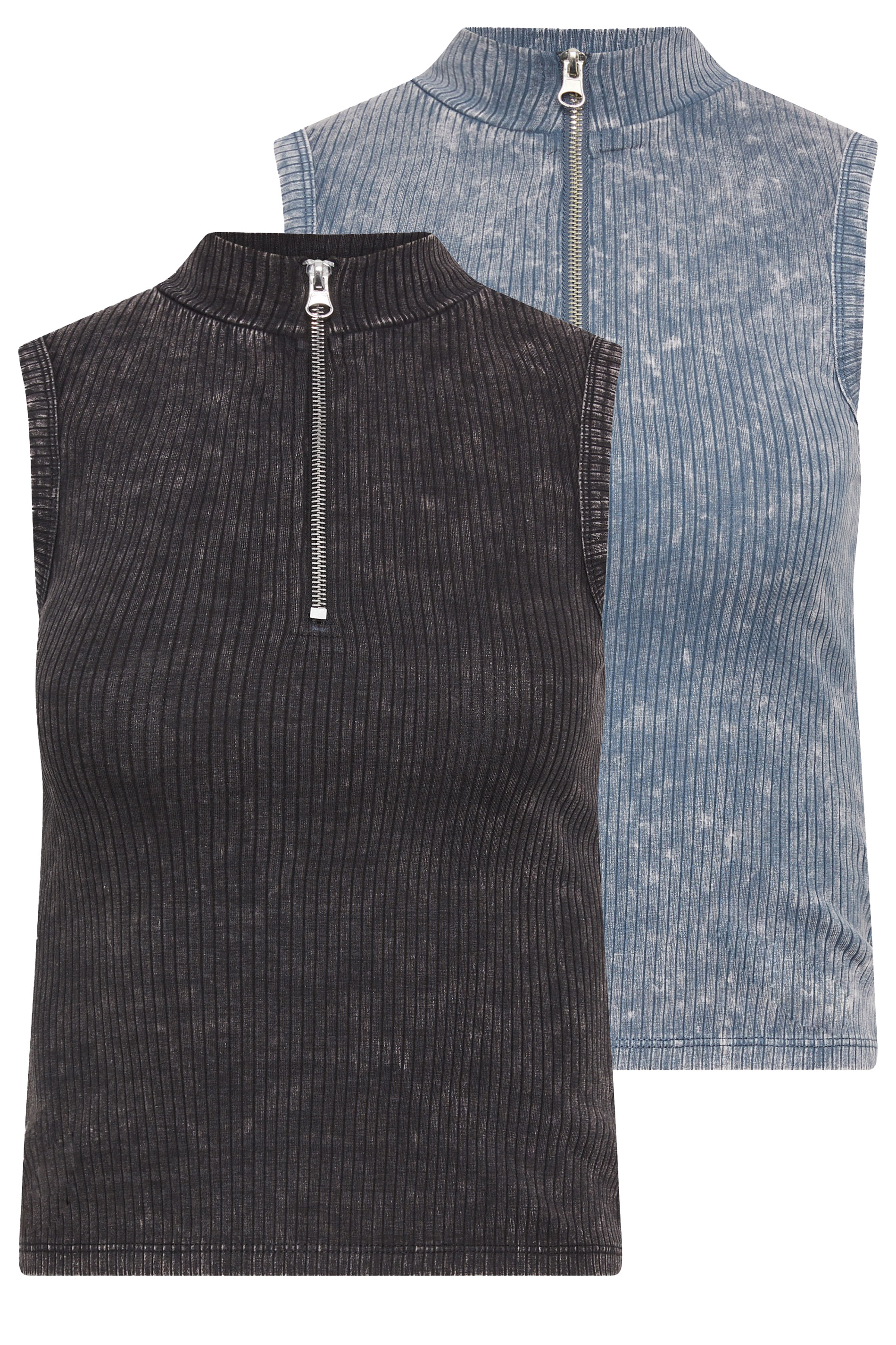 PixieGirl Petite Women's 2 PACK Black & Blue Acid Wash Zip Up Vest Top | PixieGirl 7