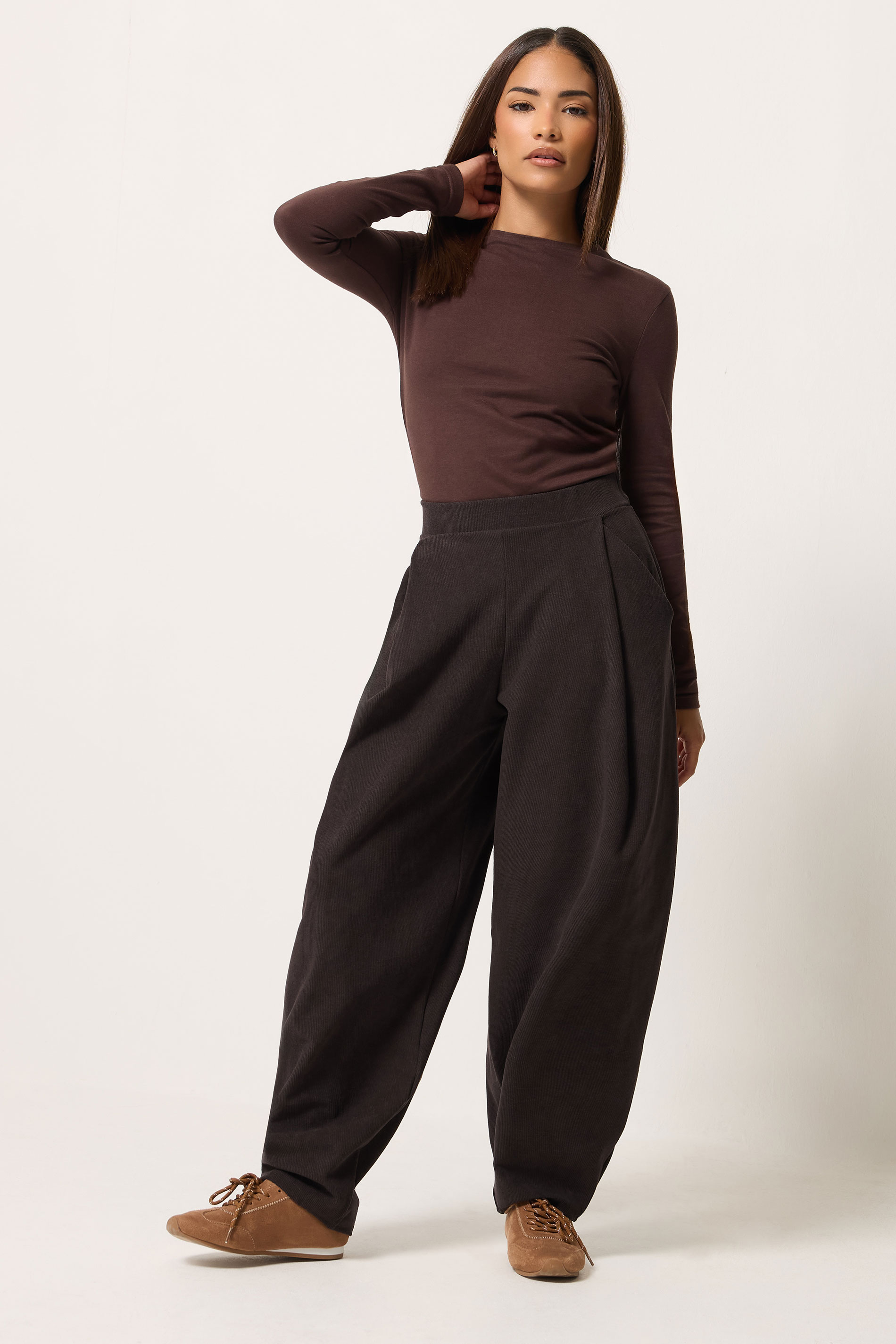Pixiegirl Women's Brown Petite Chocolate Barrel Trousers Size 14