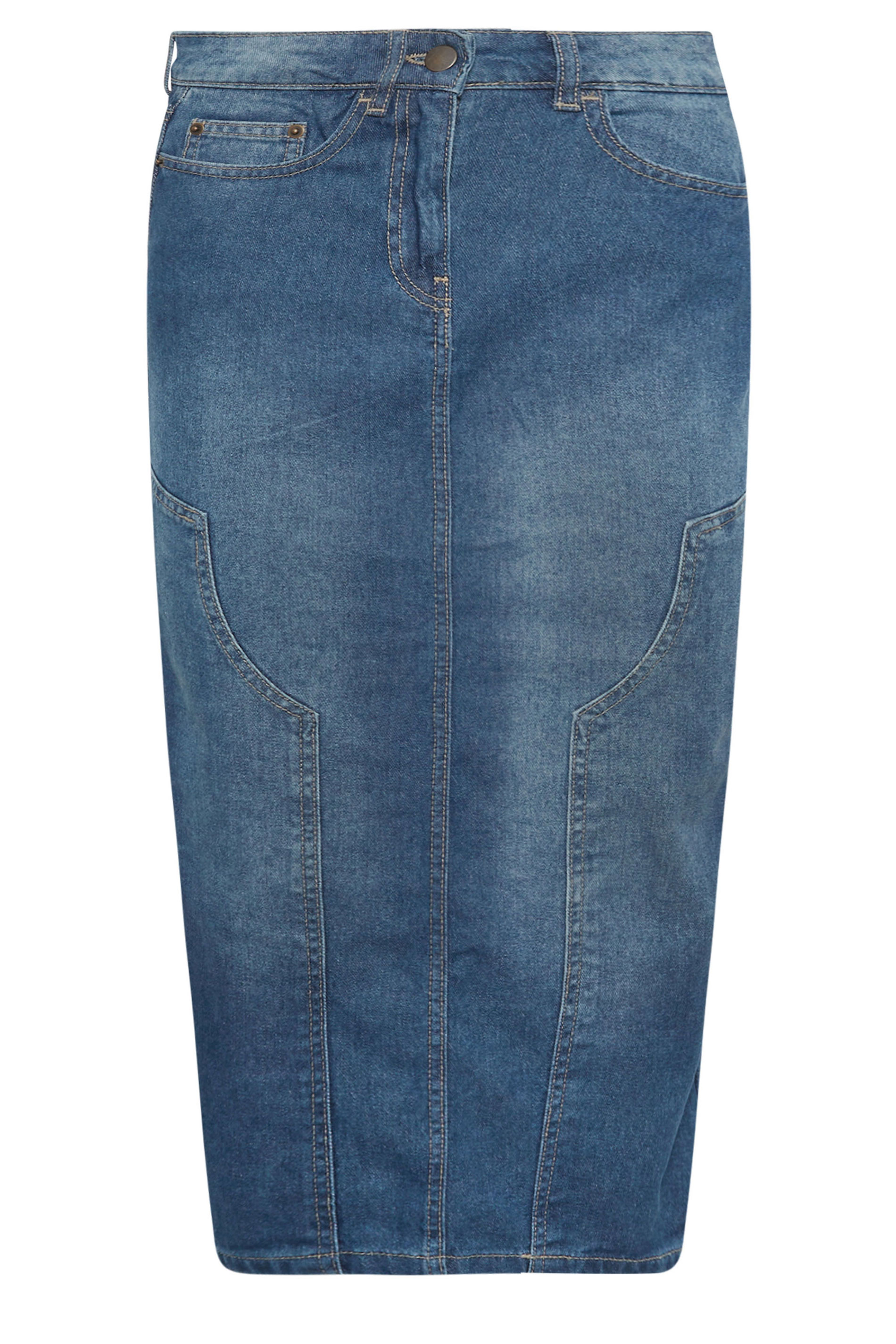 PixieGirl Petite Women's Blue Denim Panel Seam Skirt | PixieGirl 5