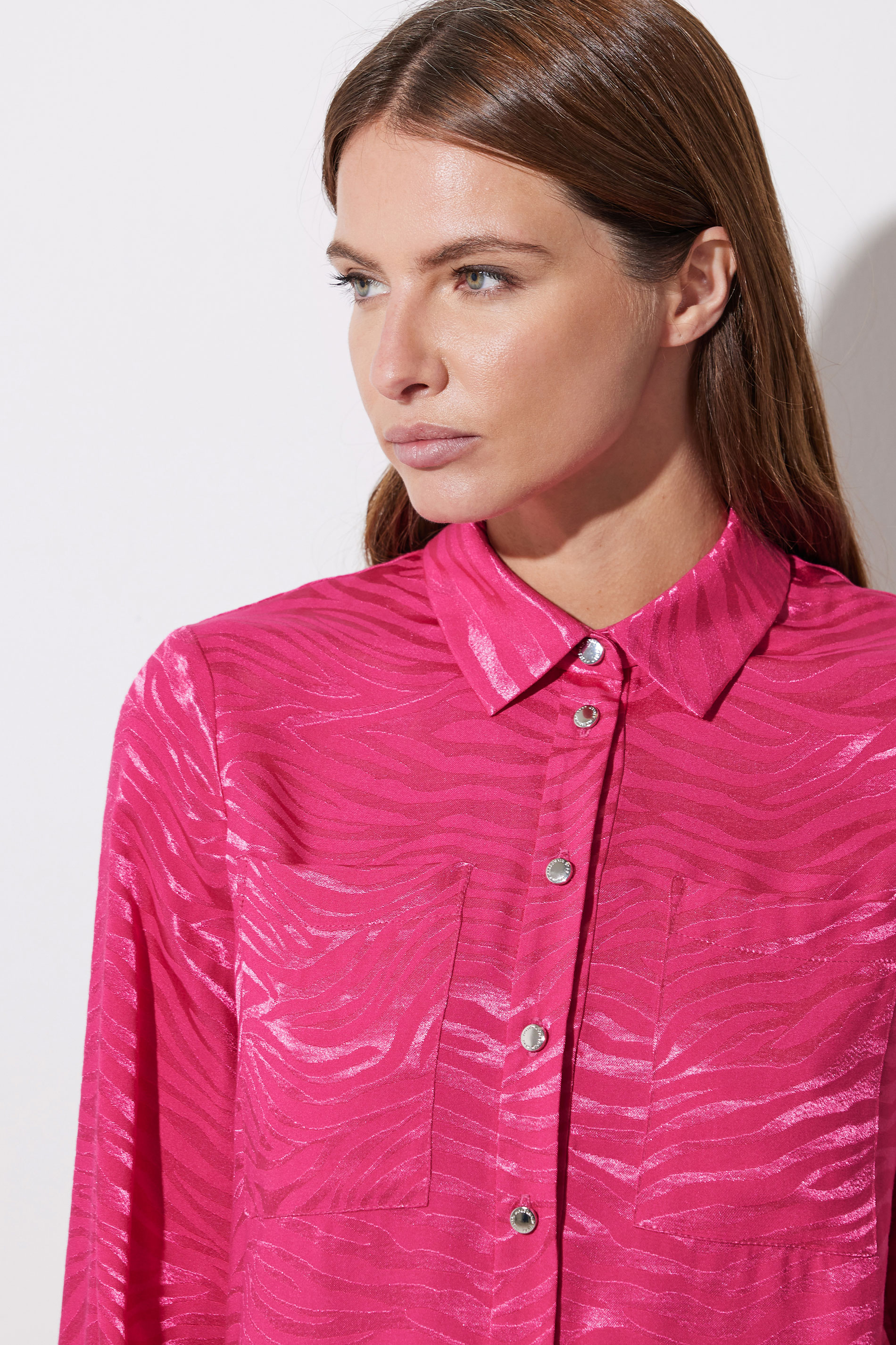 STAR Hot Pink Animal Print Satin Jacquard Shirt | StarByJM 2