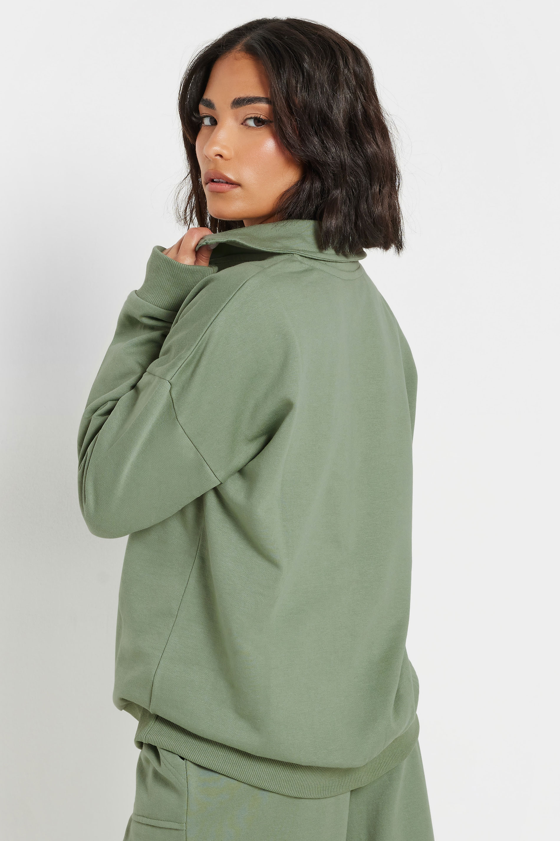 PixieGirl Petite Women's Sage Green Quarter Zip Sweatshirt | PixieGirl 5