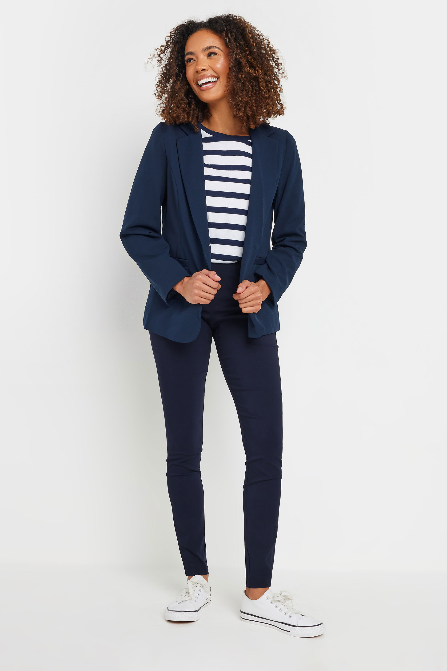 M&Co Navy Blue Skinny Bengaline Formal Trousers | M&Co 1