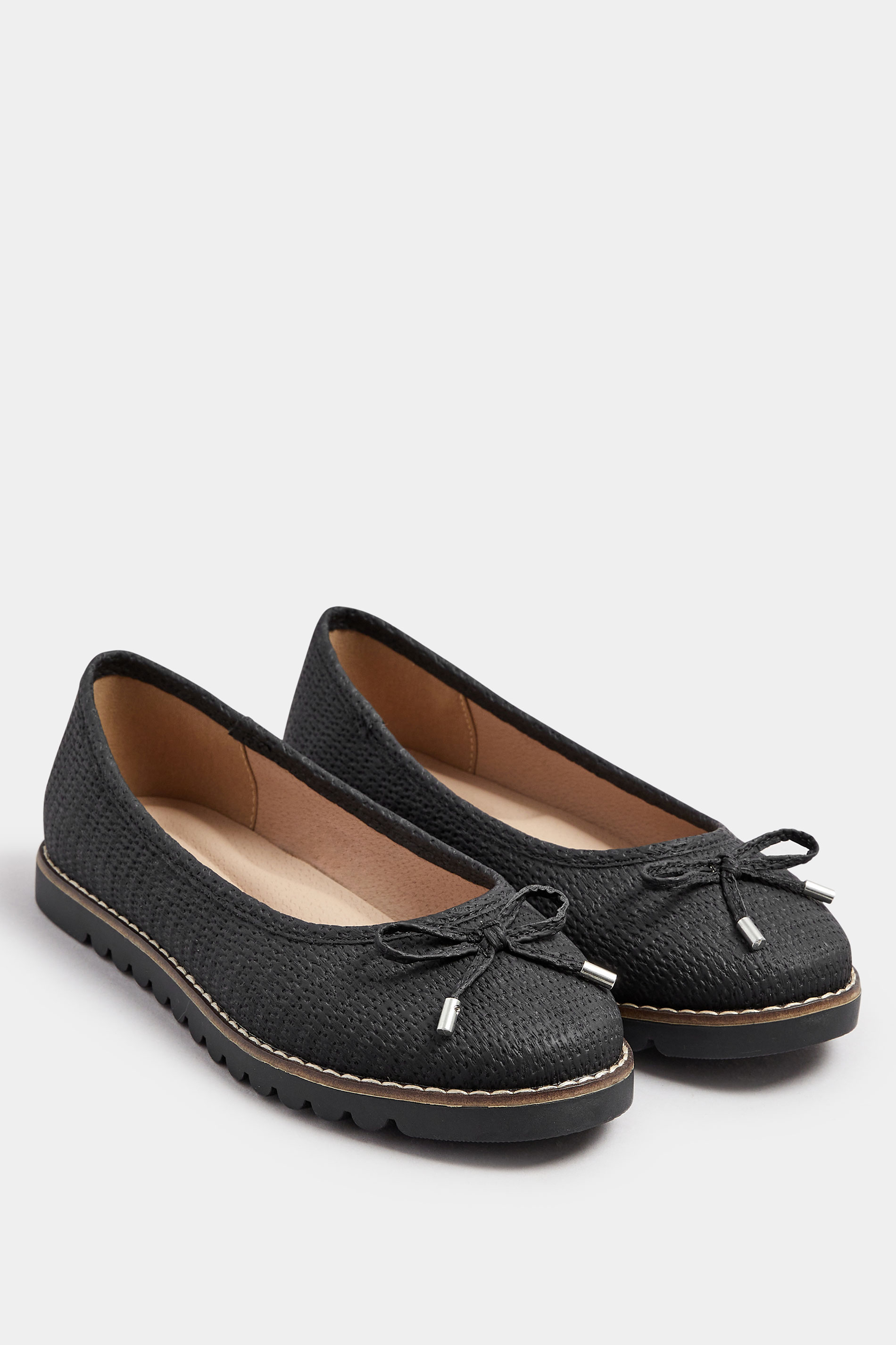 Black Woven Ballet Pumps In Extra Wide EEE Fit | Yours Clothing 2