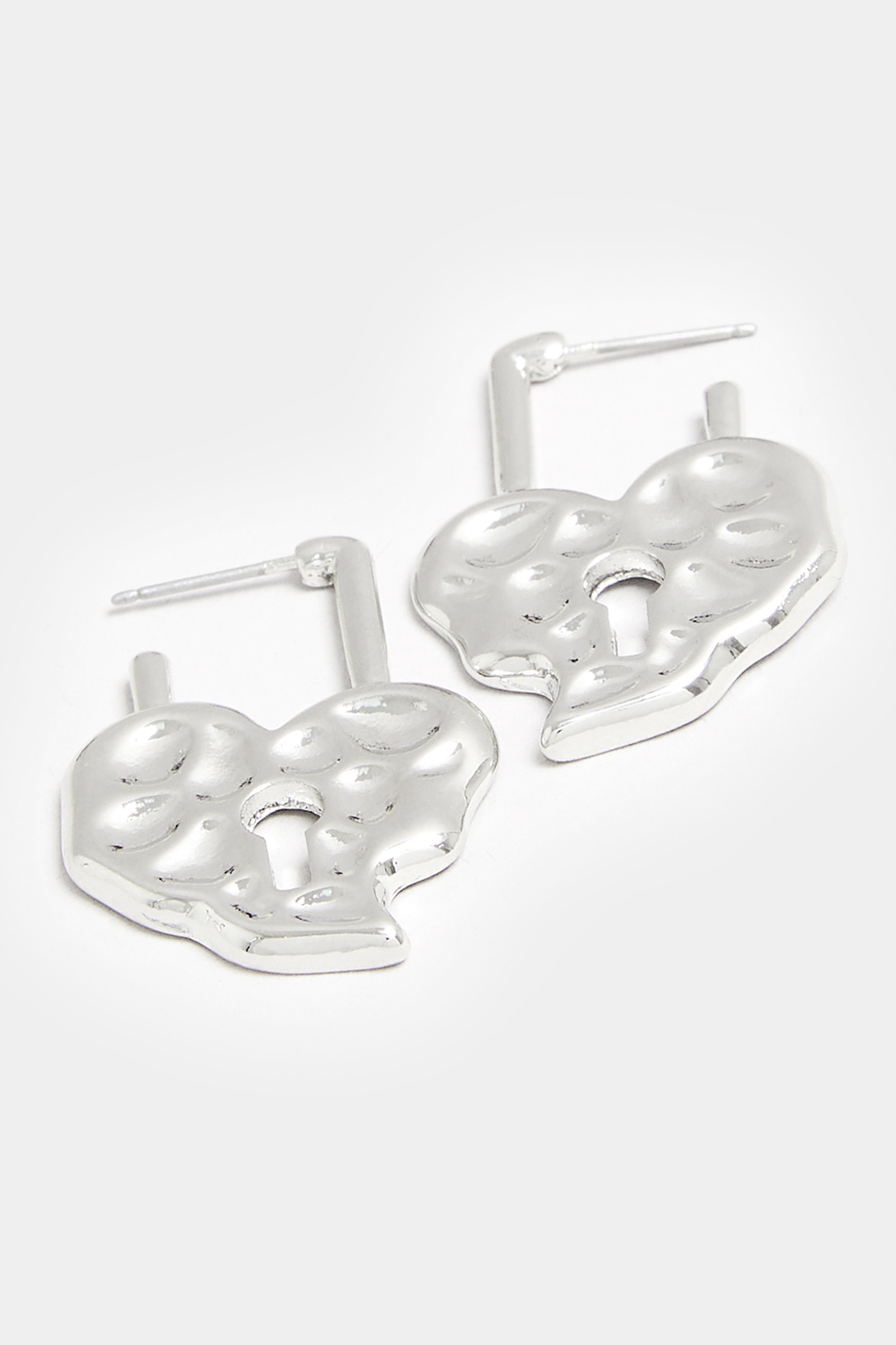 Silver Textured Heart Drop Earrings | Yours Clothing 3