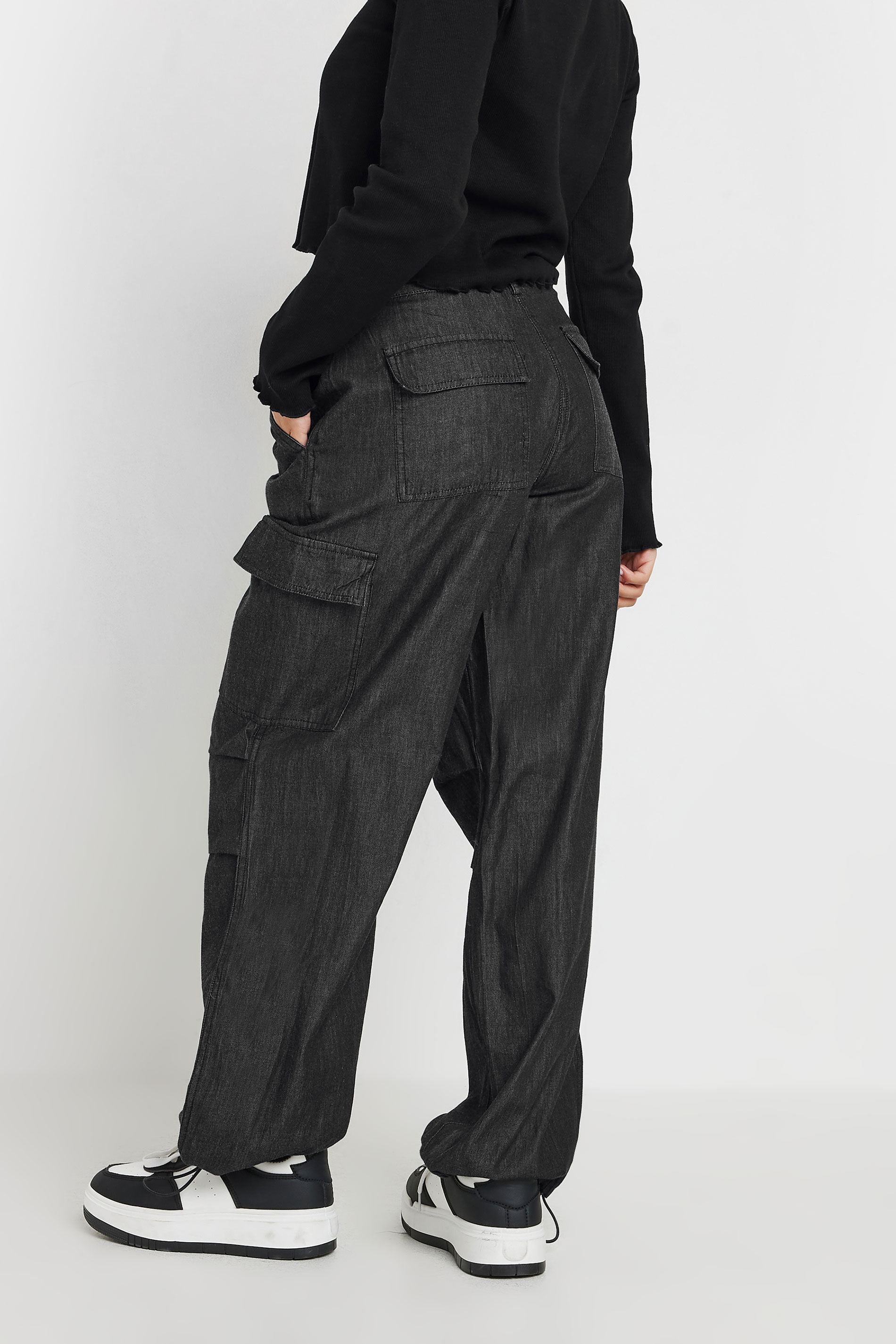 PixieGirl Black Washed Denim Parachute Trousers | PixieGirl 3