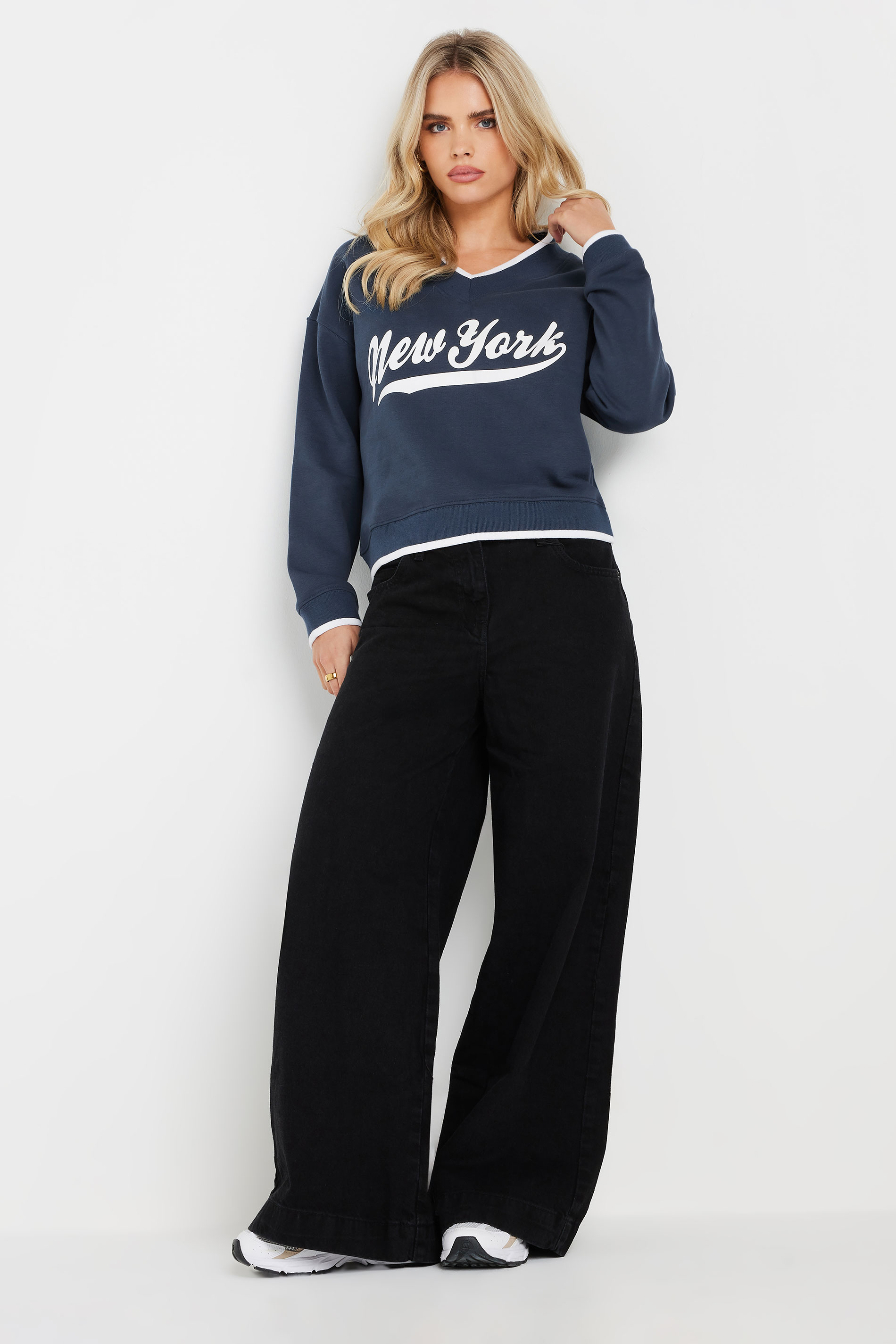 PixieGirl Petite Women's Navy Blue Slogan Varsity Sweatshirt | PixieGirl 2