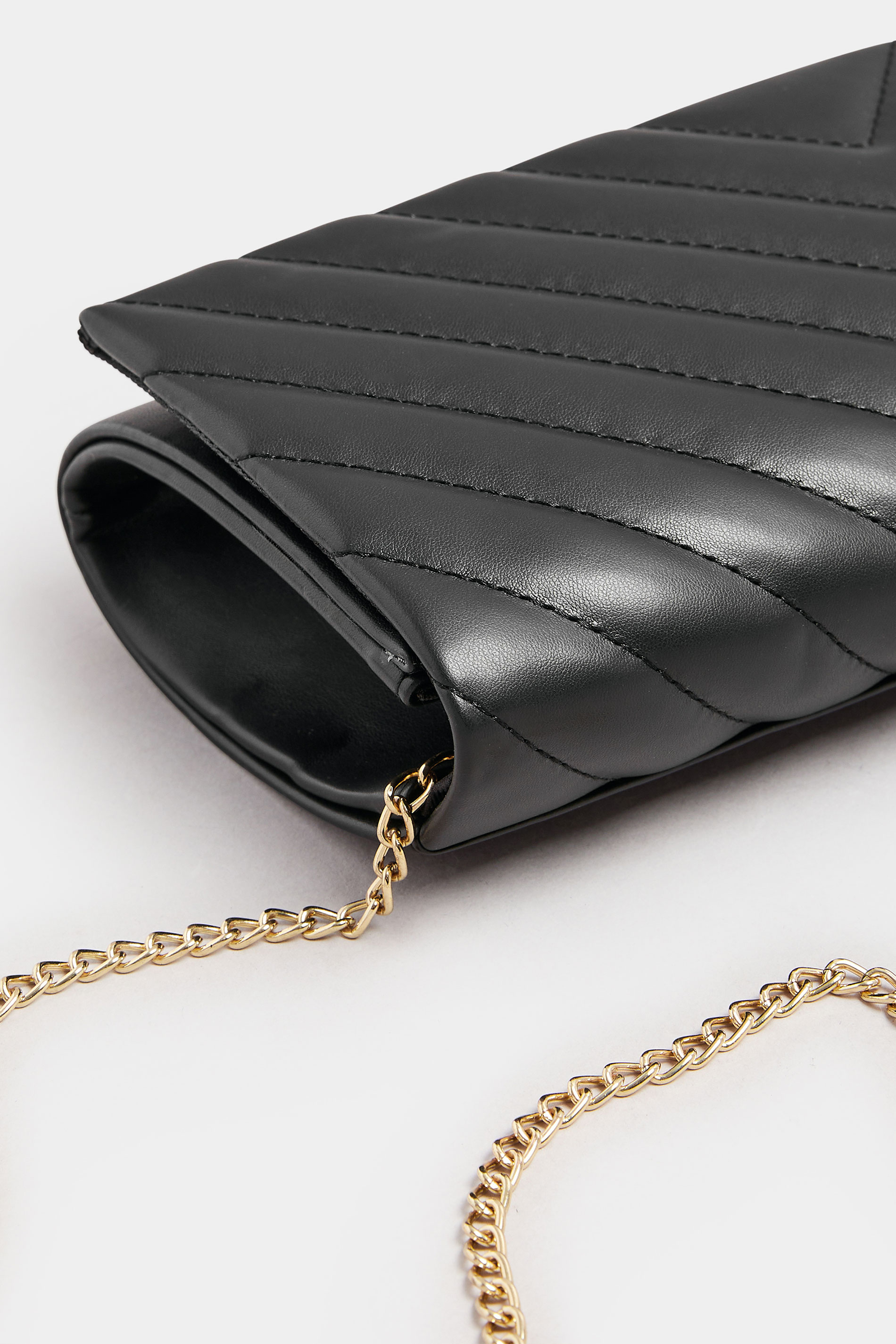 Black Faux Leather Chevron Clutch Bag | Yours Clothing 5