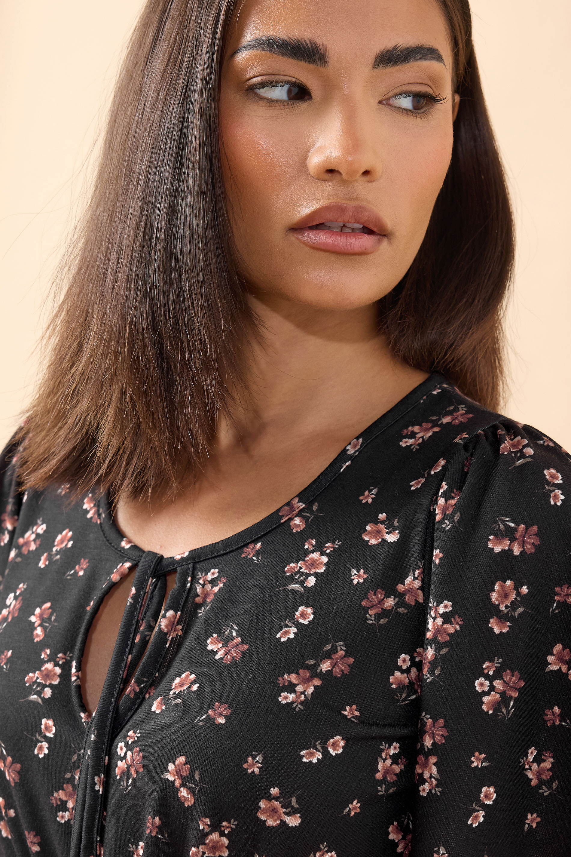 PixieGirl Petite Women's Black Ditsy FloralTie Front Midi Dress | PixieGirl 4