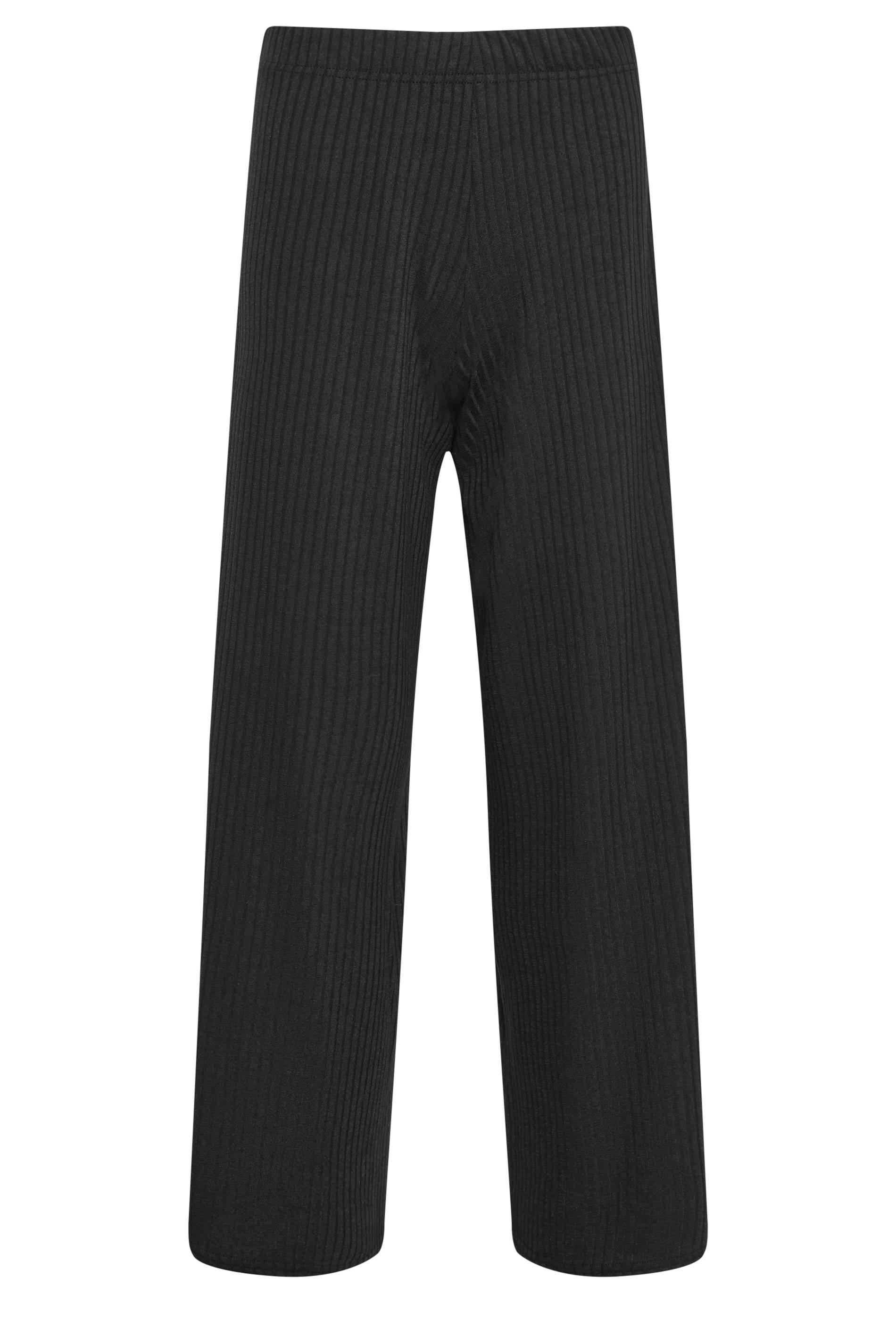 PixieGirl Petite Womens Black Ribbed Wide Leg Trousers | PixieGirl 5
