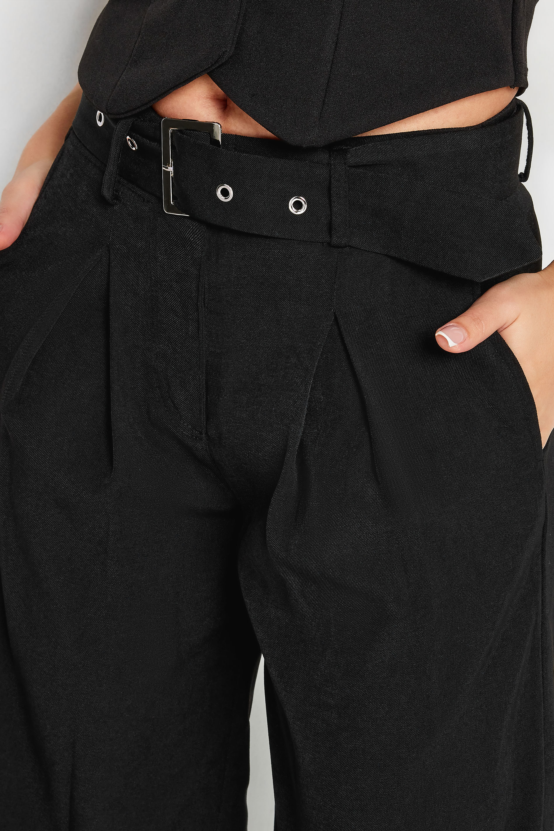 PixieGirl Petite Womens Black Wide Leg Belted Trousers | PixieGirl 5