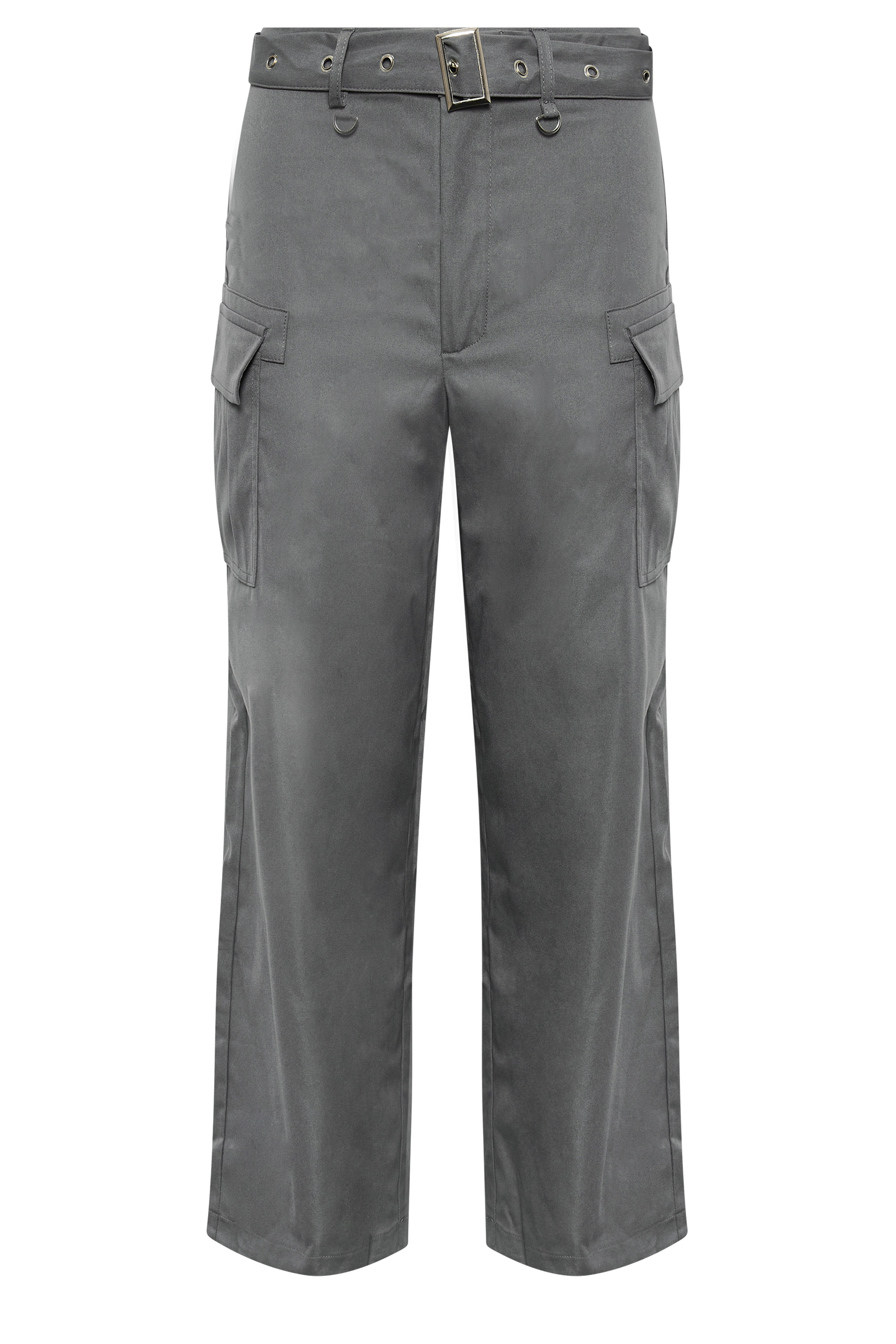 PixieGirl Petite Womens Charcoal Grey Wide Leg Belted Cargo Trousers | PixieGirl 5