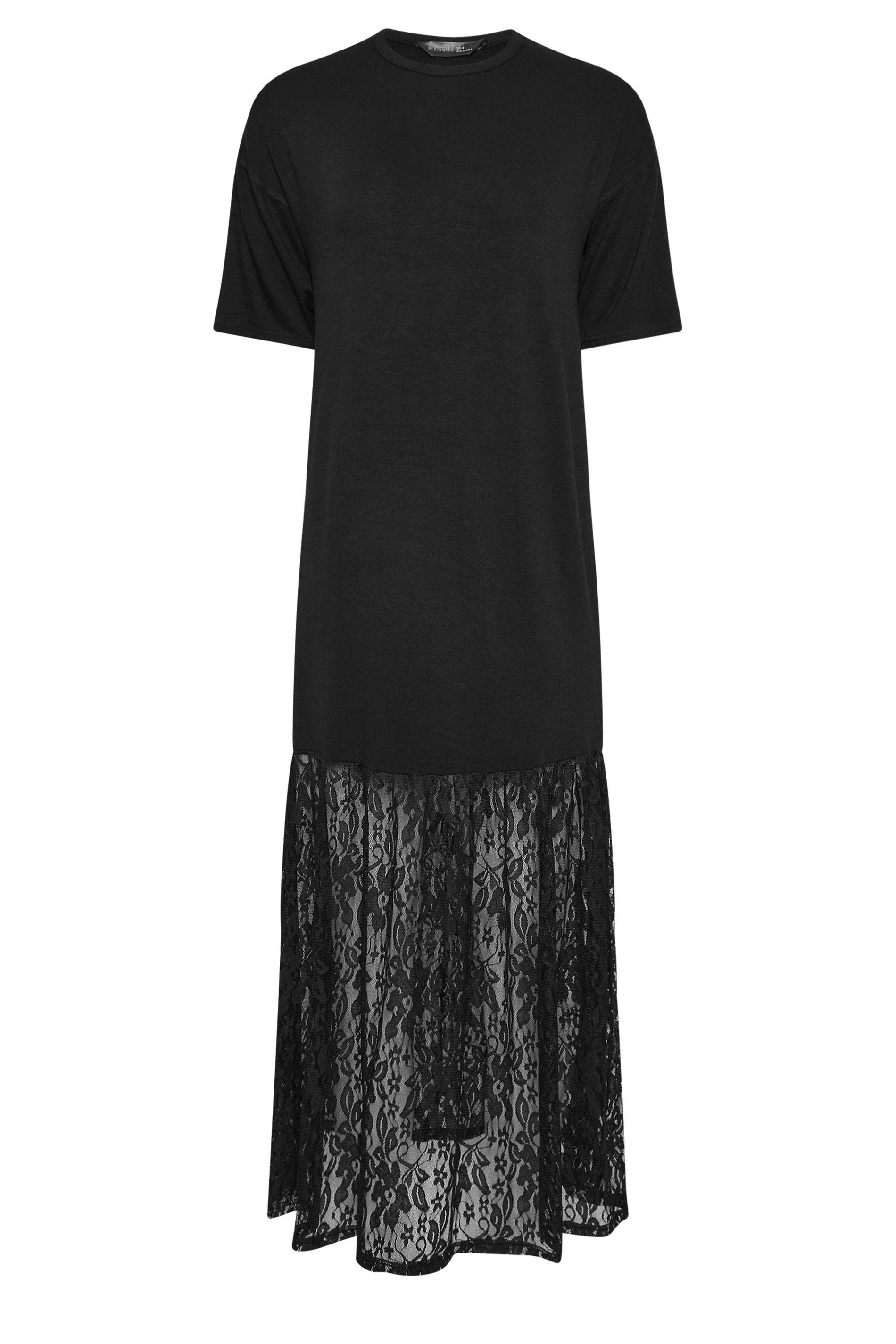PixieGirl Petite Women's Black Lace T-Shirt Maxi Dress | PixieGirl 5