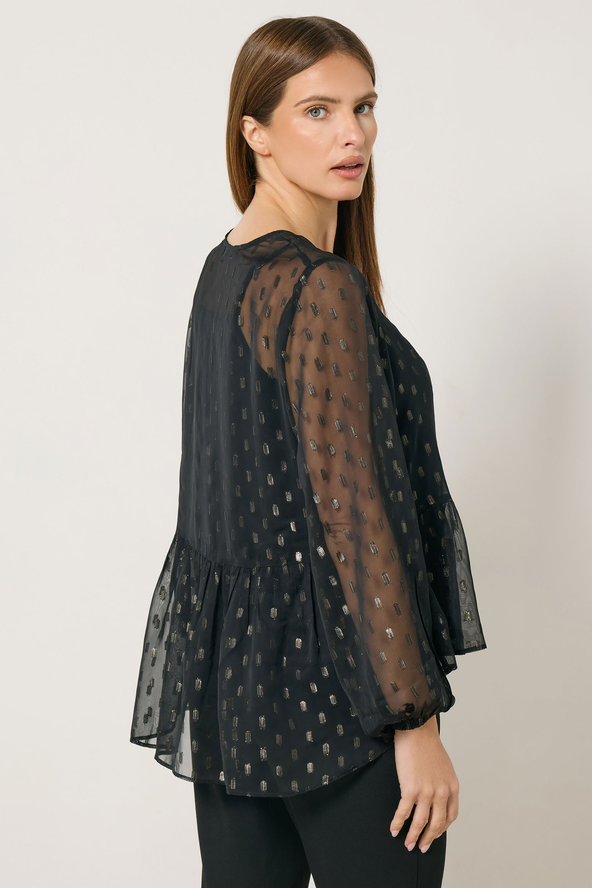STAR Black Metallic Detail Mesh Jacquard Blouse | StarByJM 3