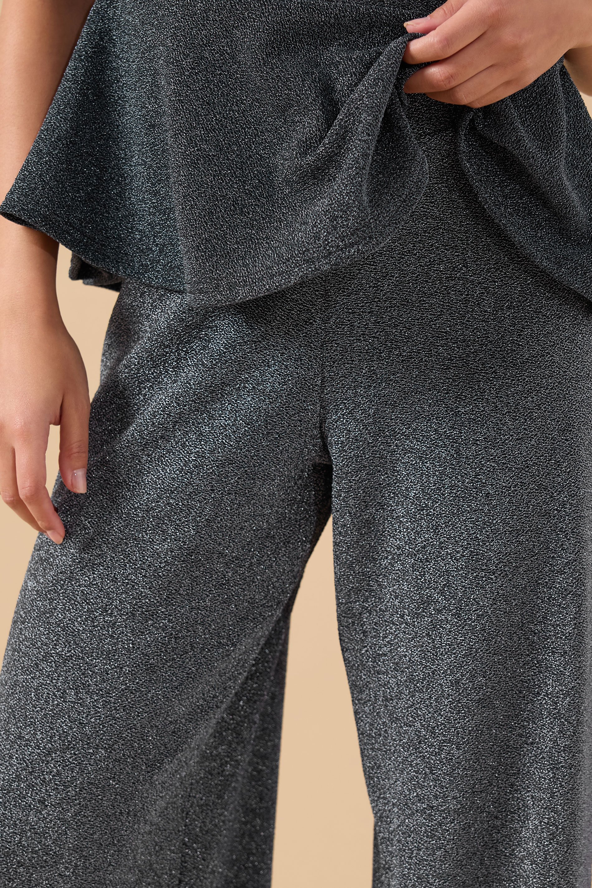 PixieGirl Petite Women's Black Sparkle Wide Leg Trouser | PixieGirl 5