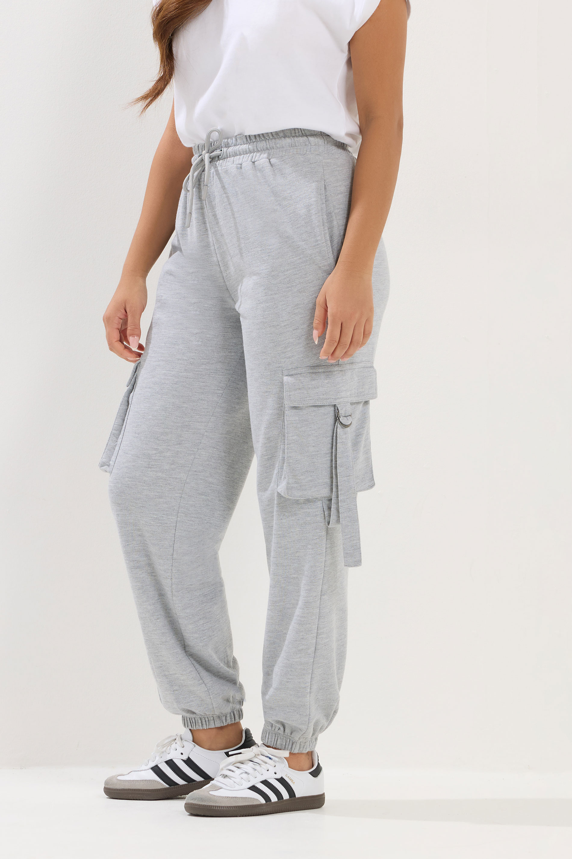 PixieGirl Petite Women's Grey Marl Cargo Joggers | PixieGirl 1