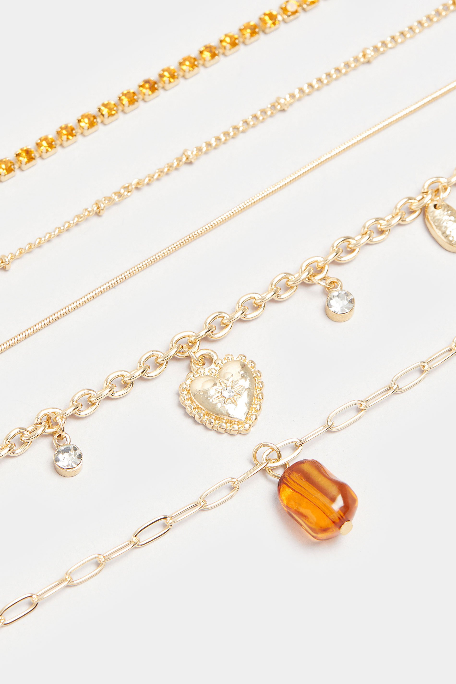 5 PACK Gold Heart Chain Bracelet | Yours Clothing  3