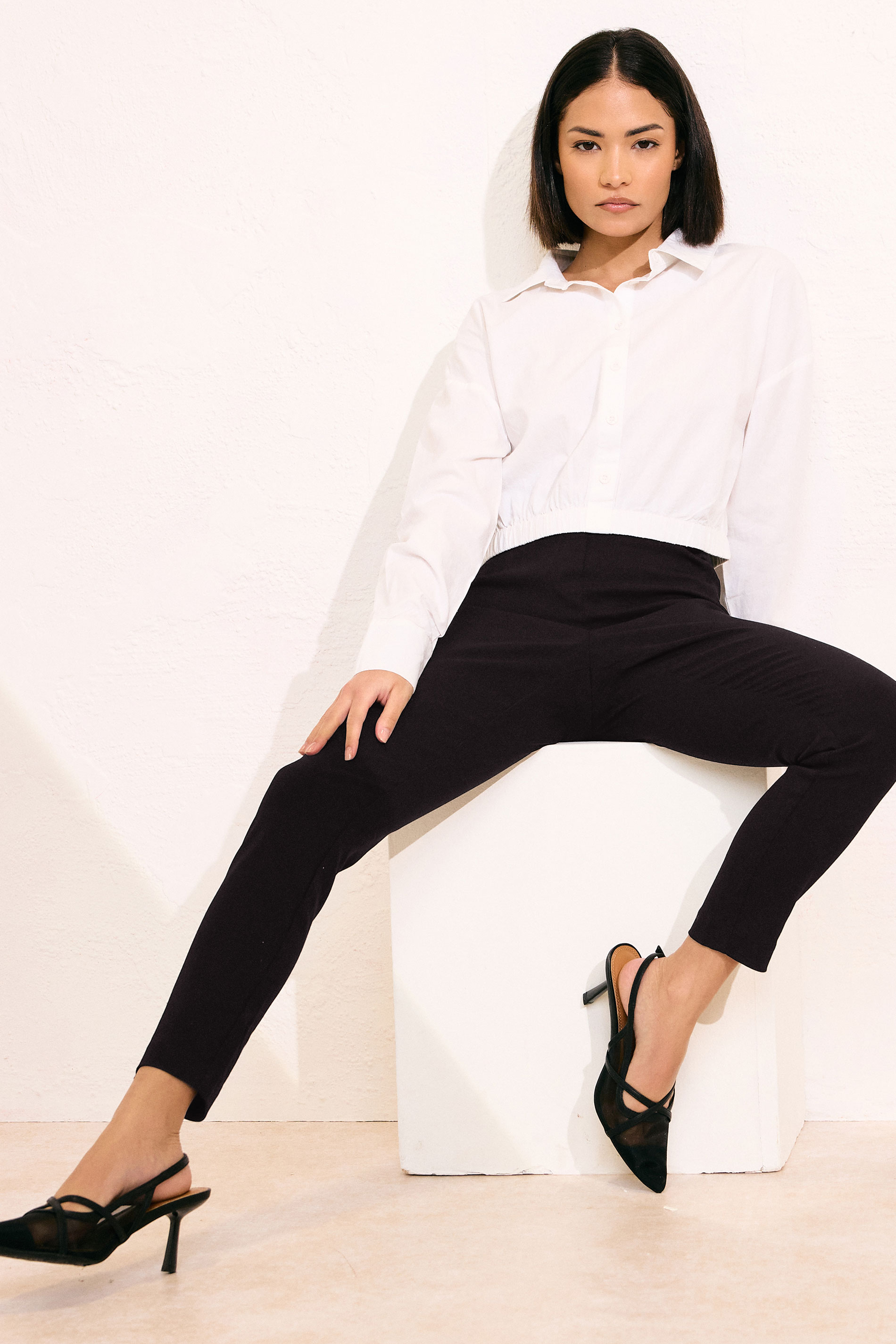 Petite Black Stretch Bengaline Skinny Fit Trousers | PixieGirl 4