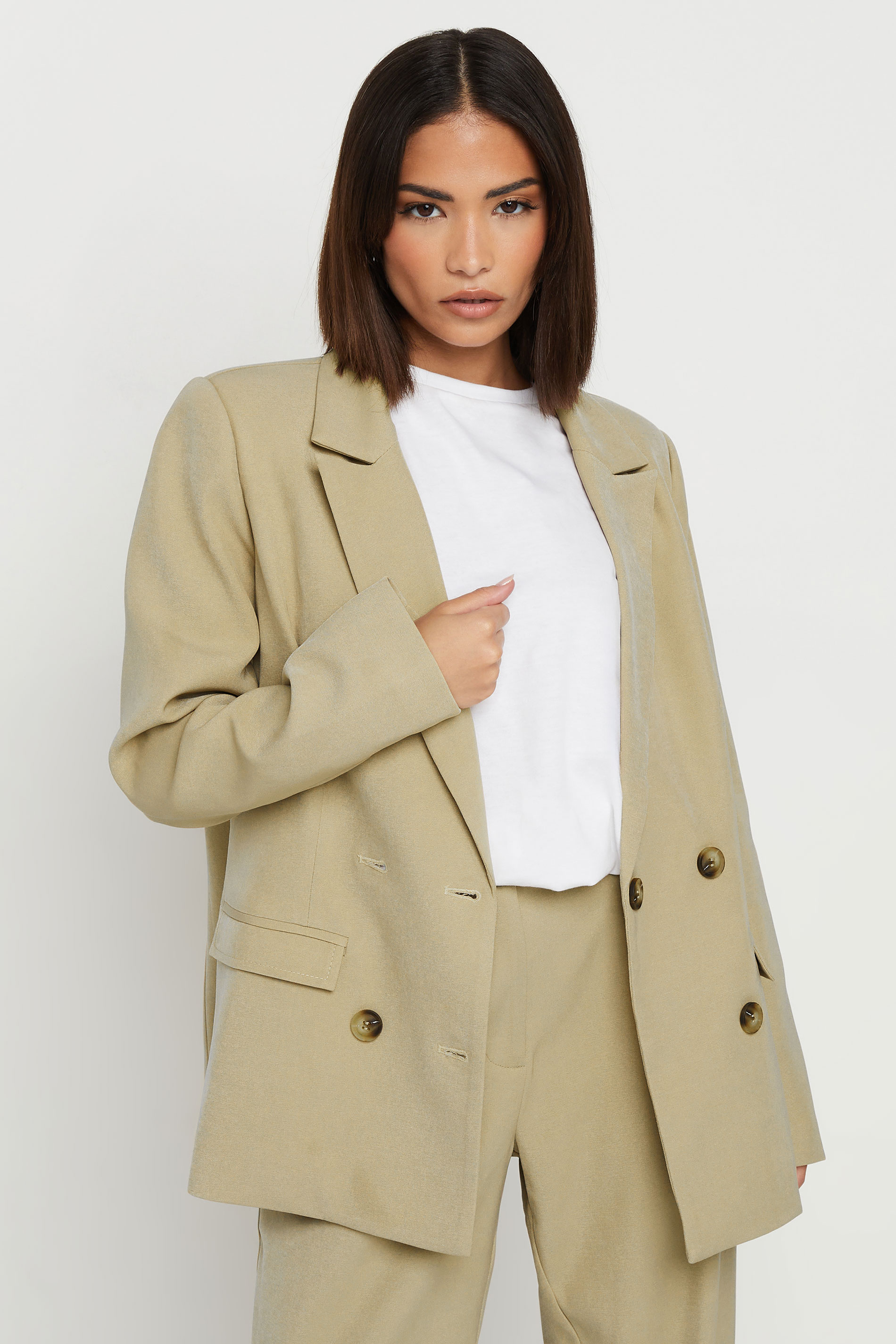 PixieGirl Petite Women's Stone Brown Tailored Double Breasted Blazer | PixieGirl 2