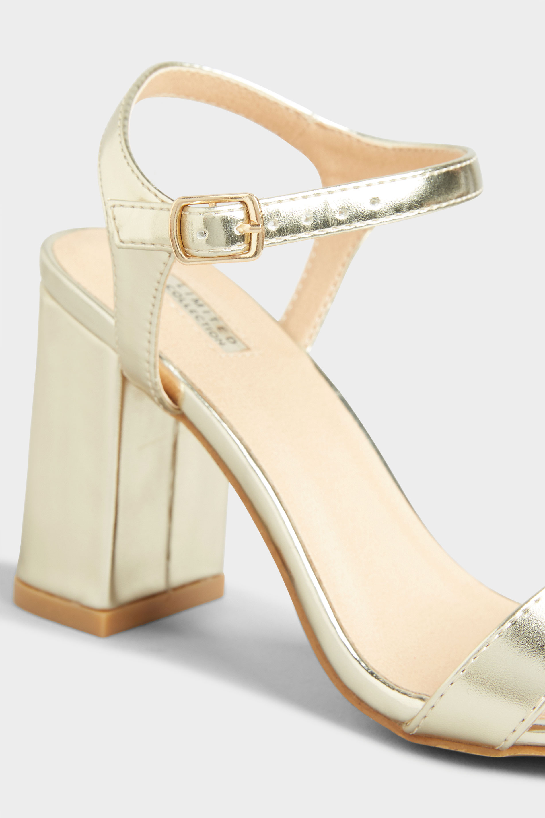 LIMITED COLLECTION Gold Block Heeled Sandal In Wide E Fit & Extra Wide EEE Fit | Yours Clothing 5