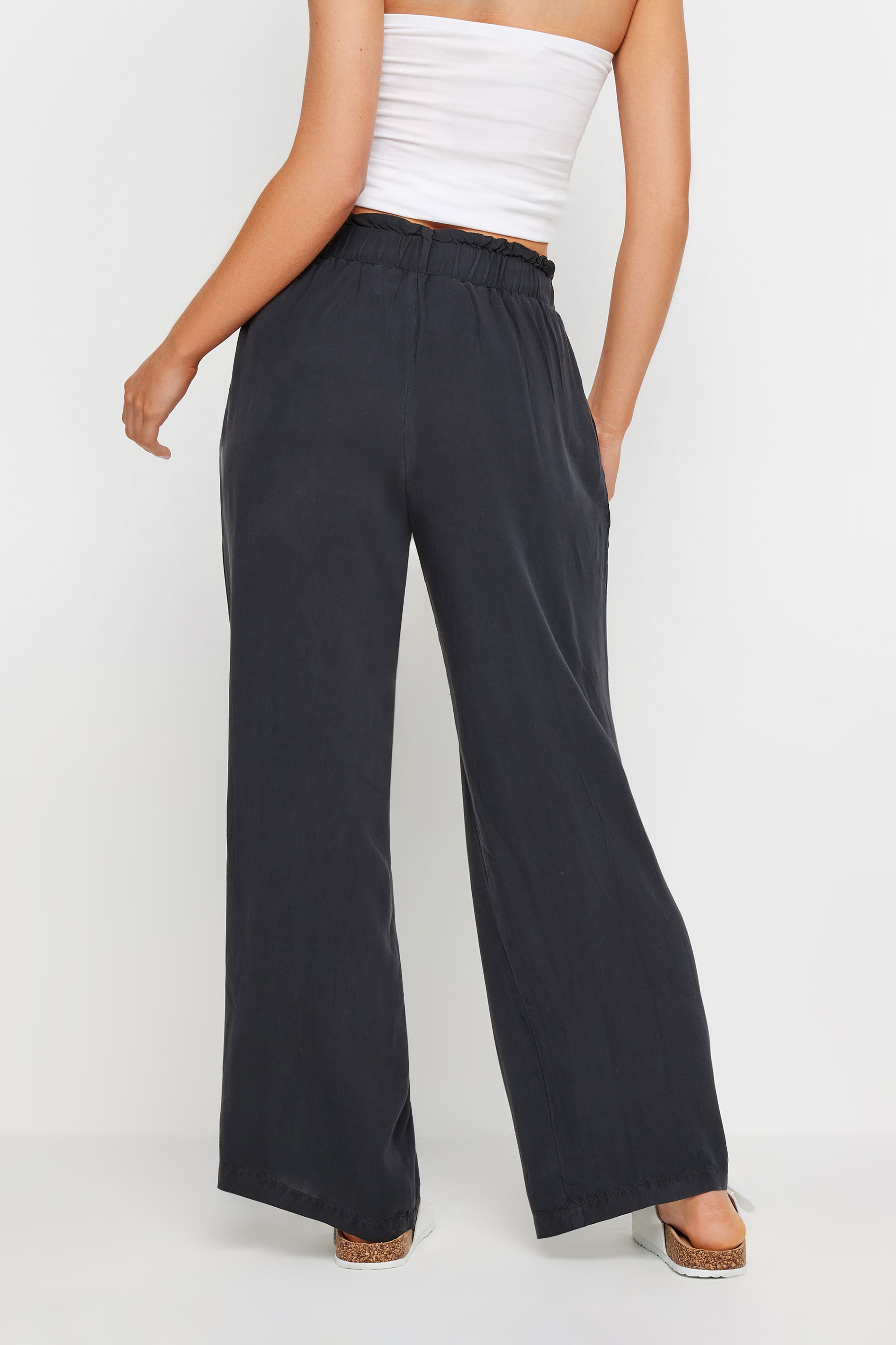 PixieGirl Petite Women's Black Acid Wash Wide Leg Trousers | PixieGirl 3