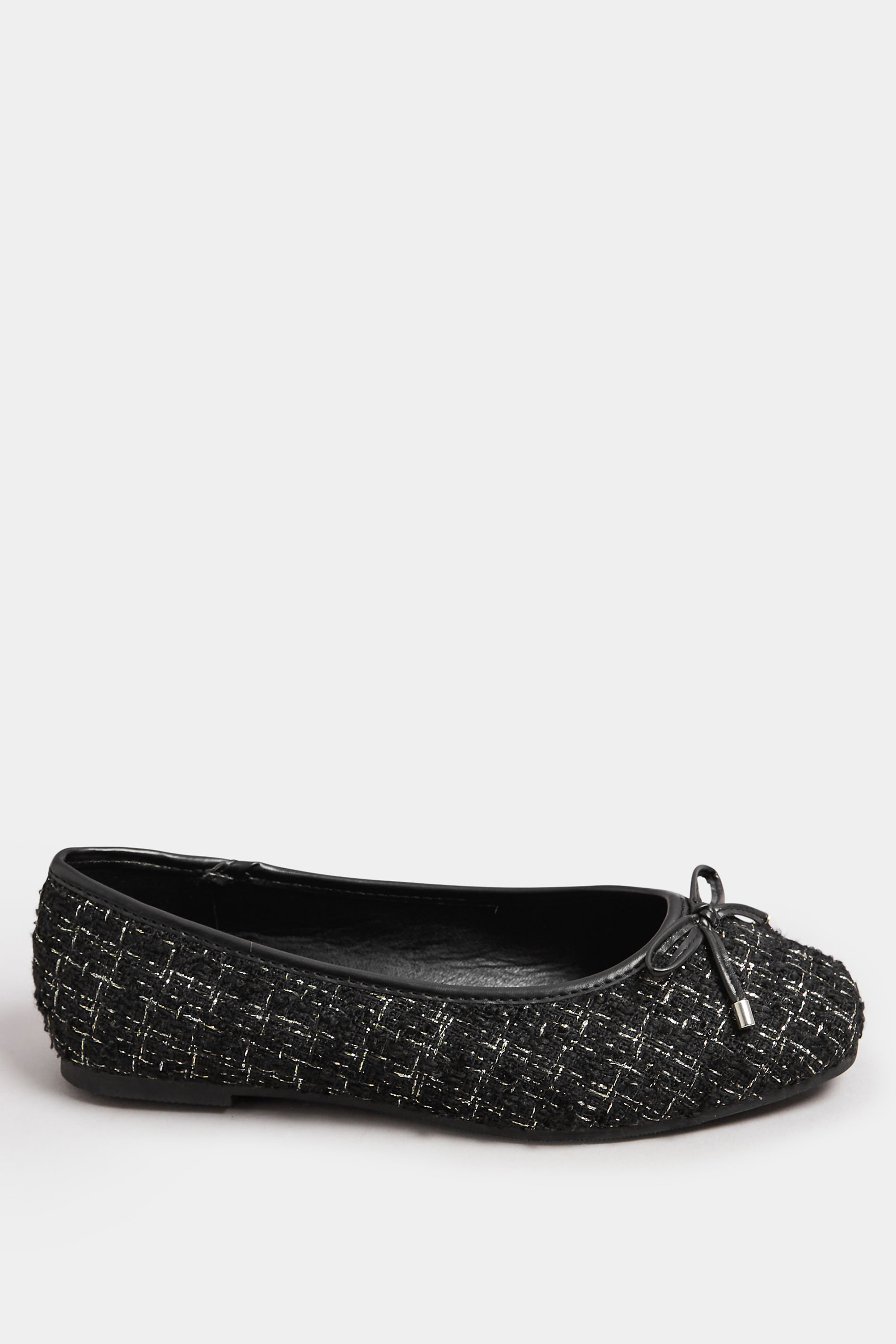 Black Boucle Ballerina Pumps In Extra Wide EEE Fit | Yours Clothing 4