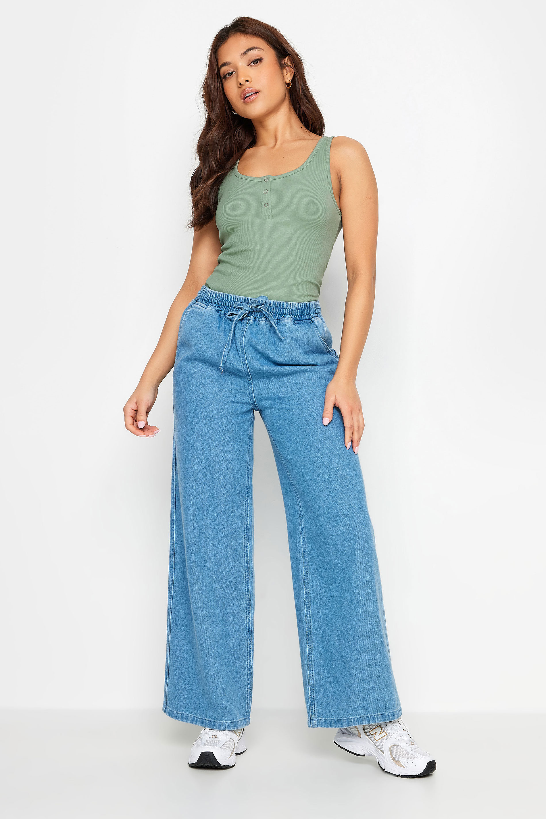 PixieGirl Petite Women's 2 PACK Sage Green & Blue Ribbed Popper Vest Tops | PixieGirl 4