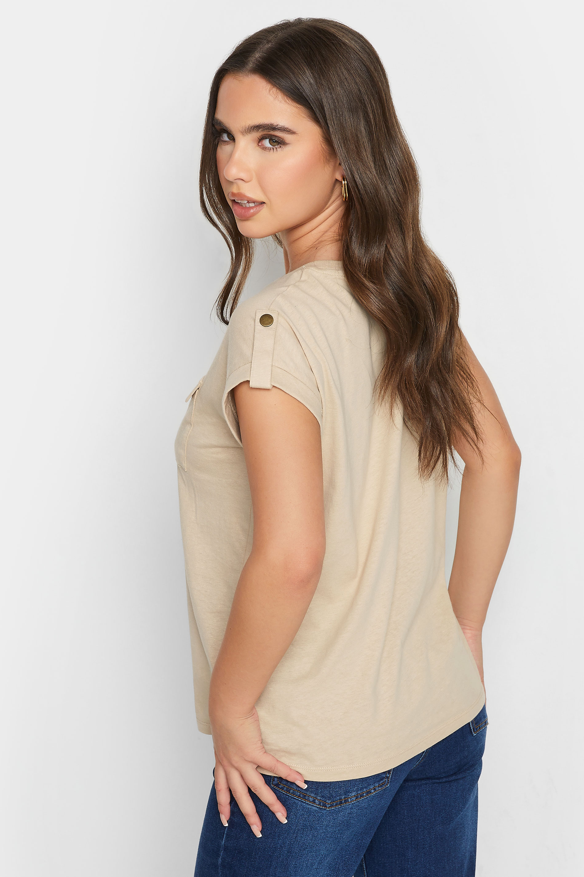Petite Natural Brown Pocket Detail Cotton T-Shirt | PixieGirl 3