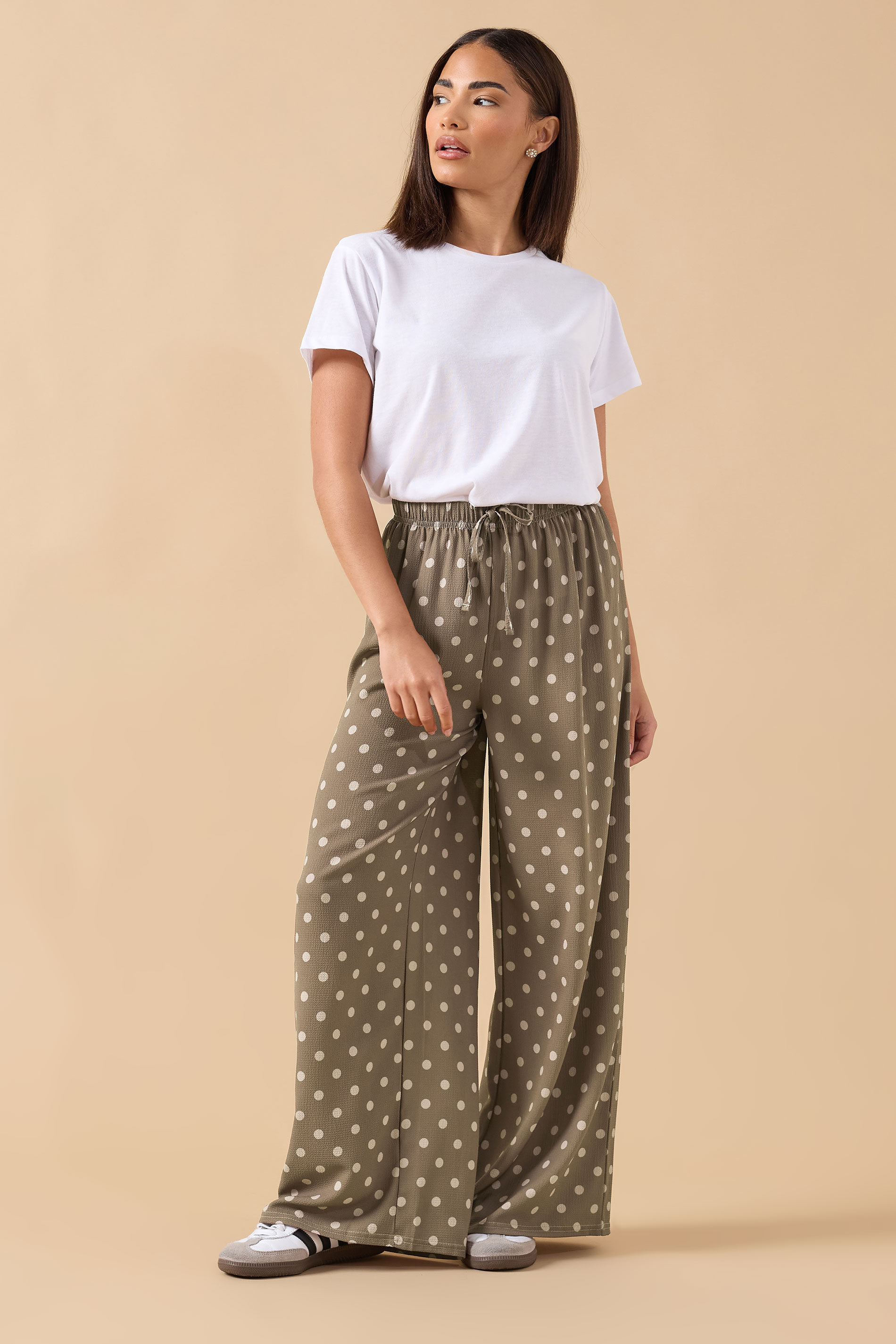 PixieGirl Petite Women's Brown Spot Crepe Wide Leg Trousers | PixieGirl 1