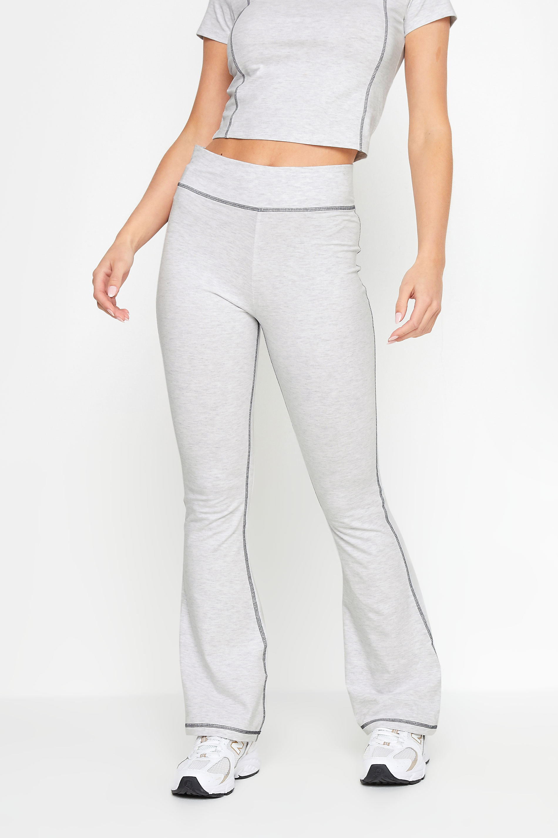PixieGirl Petite Women's Grey Contrast Stitch Flared Leggings | PixieGirl 3