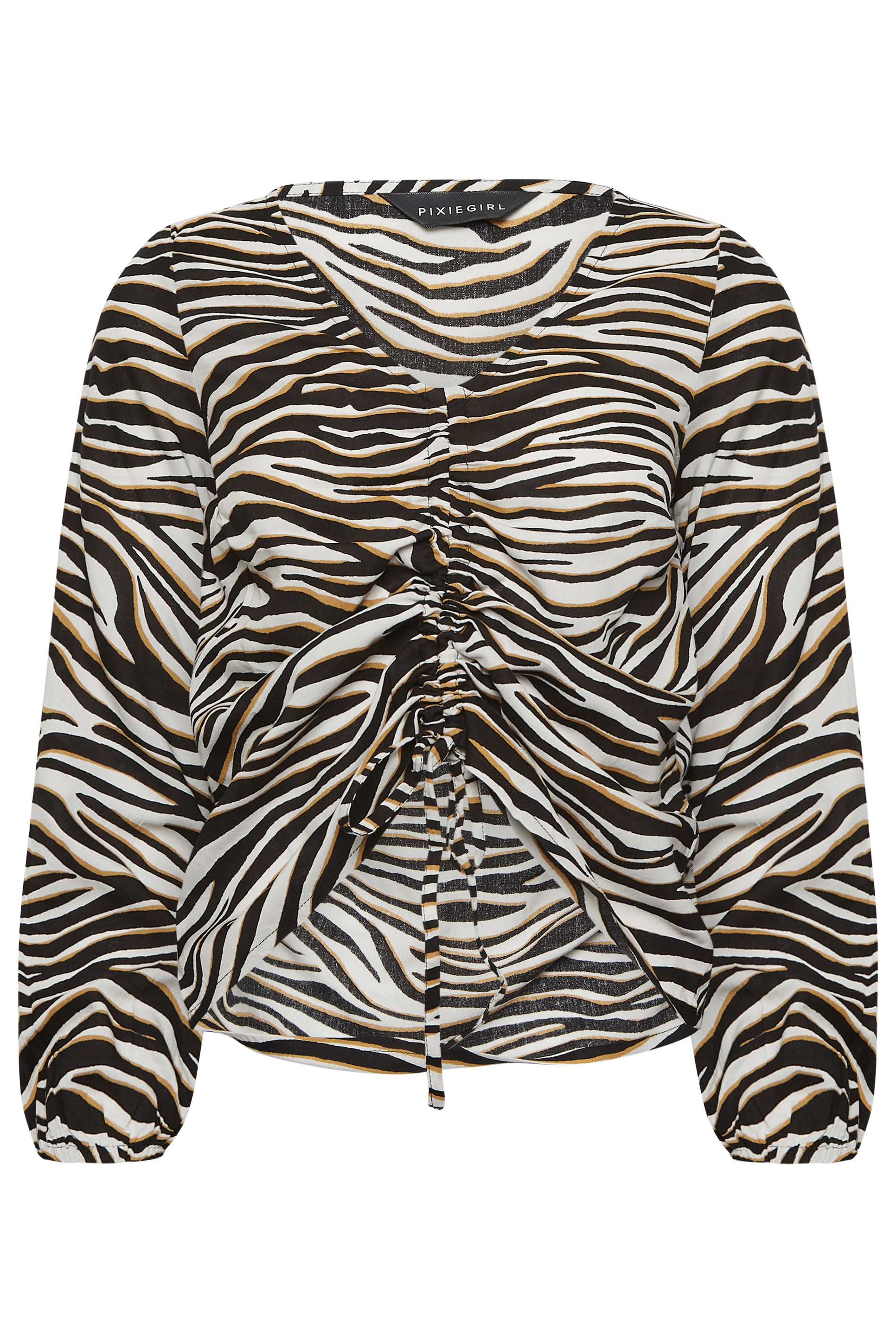 Petite Black Zebra Print Ruched Long Sleeve Top | PixieGirl 6