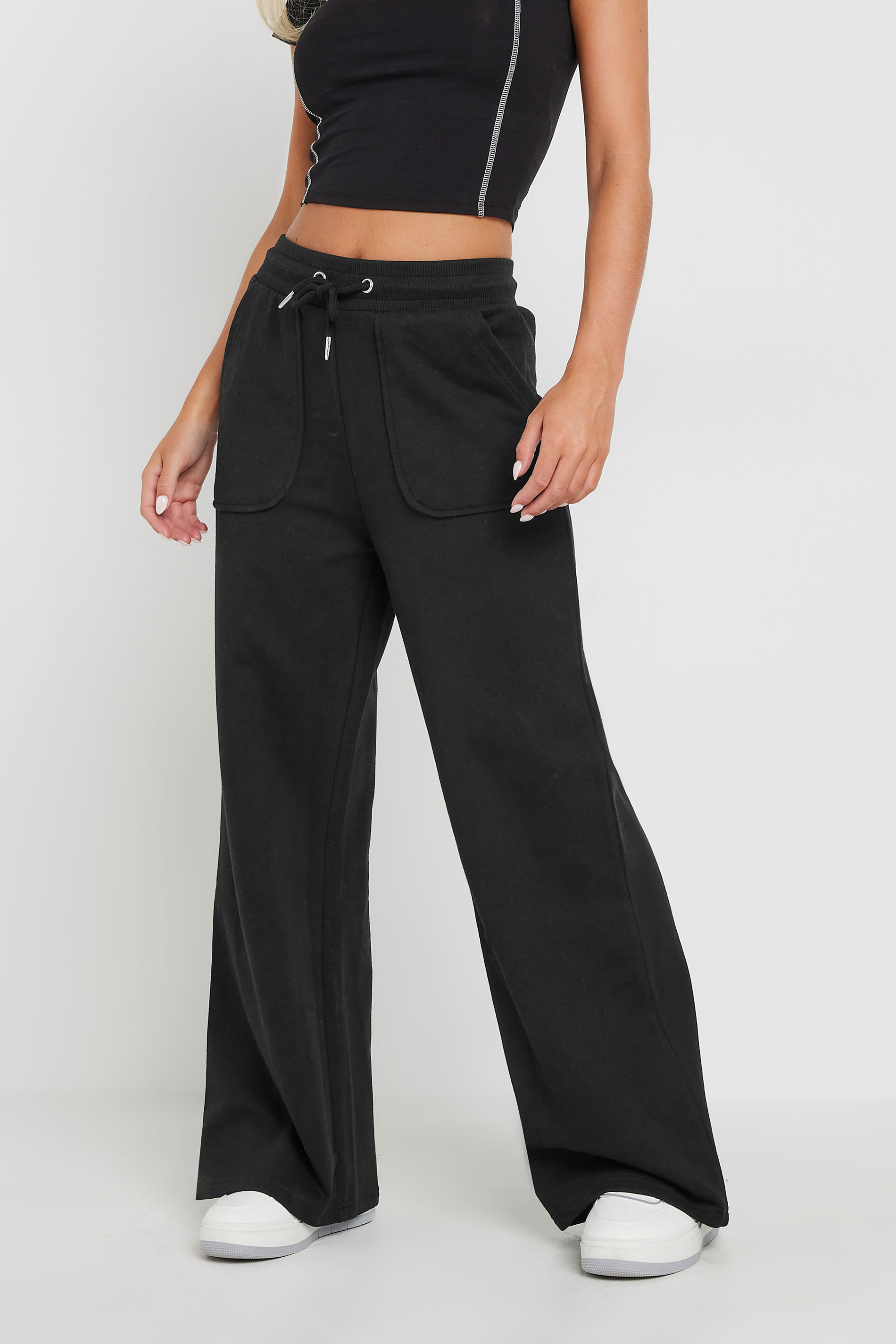 PixieGirl Petite Women's Black Pocket Patch Wide Leg Joggers | PixieGirl 2