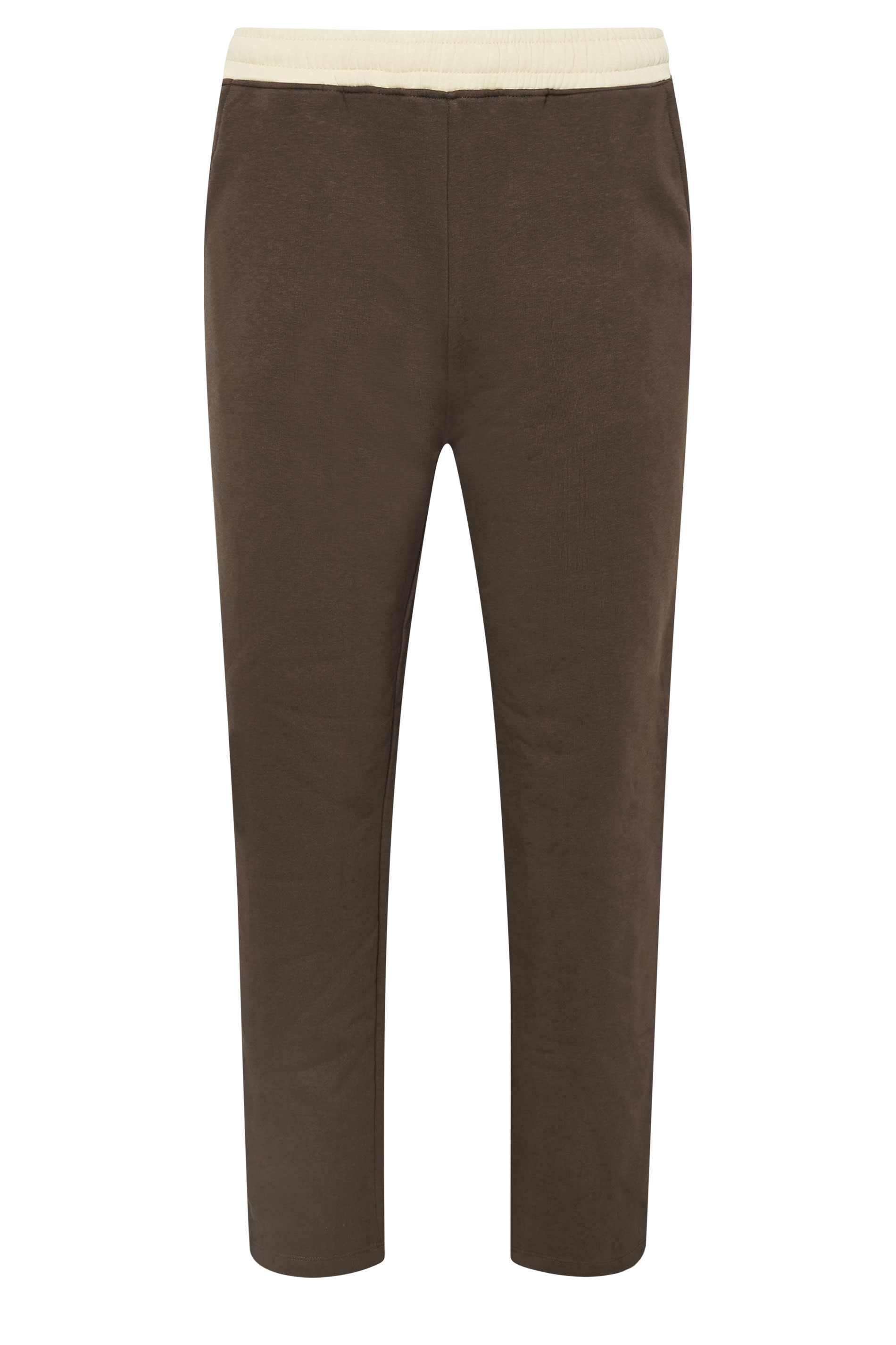 PixieGirl Petite Women's Chocolate Brown Contrast Waist Wide Leg Joggers | PixieGirl 5