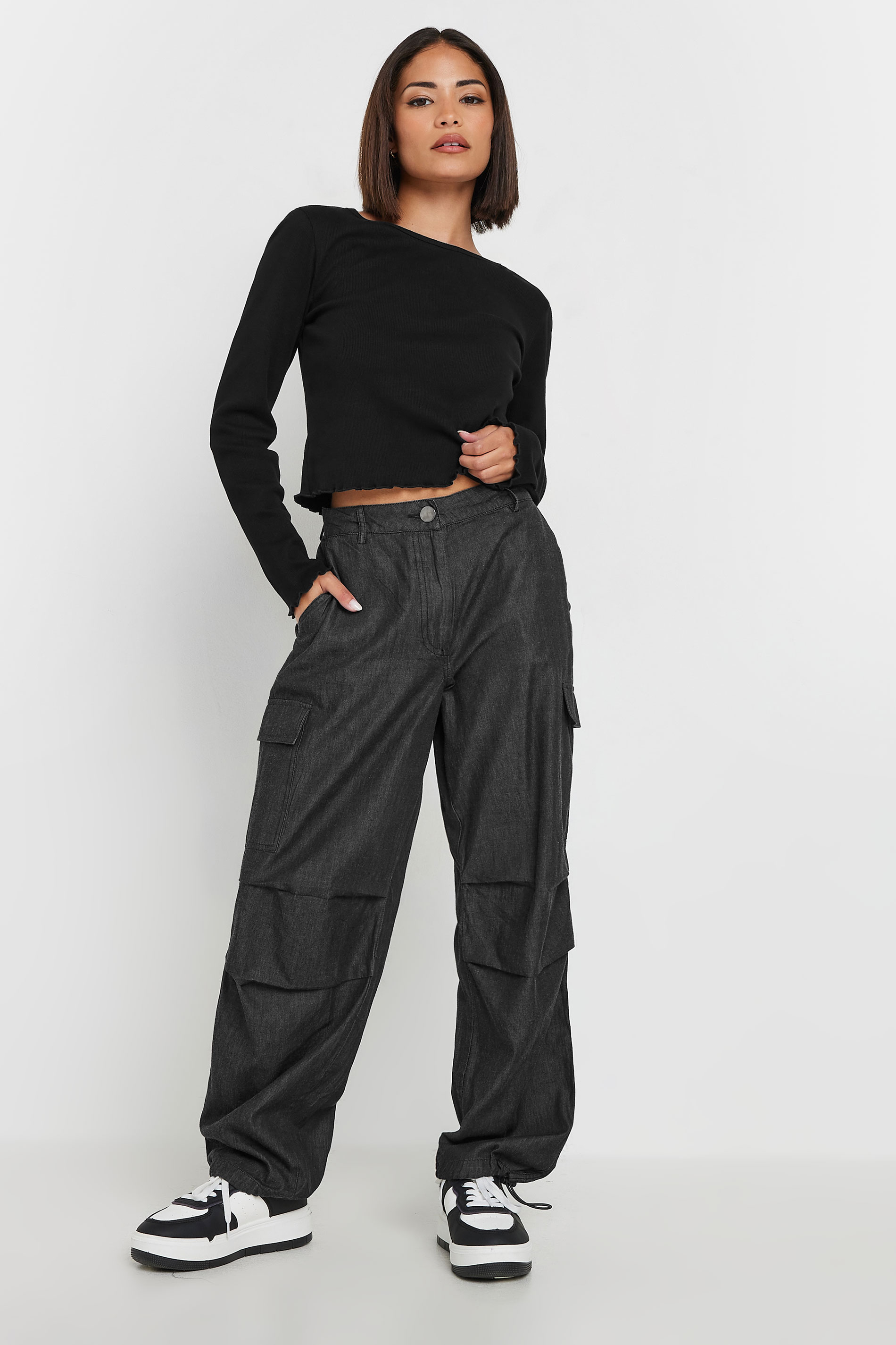 PixieGirl Black Washed Denim Parachute Trousers | PixieGirl 1