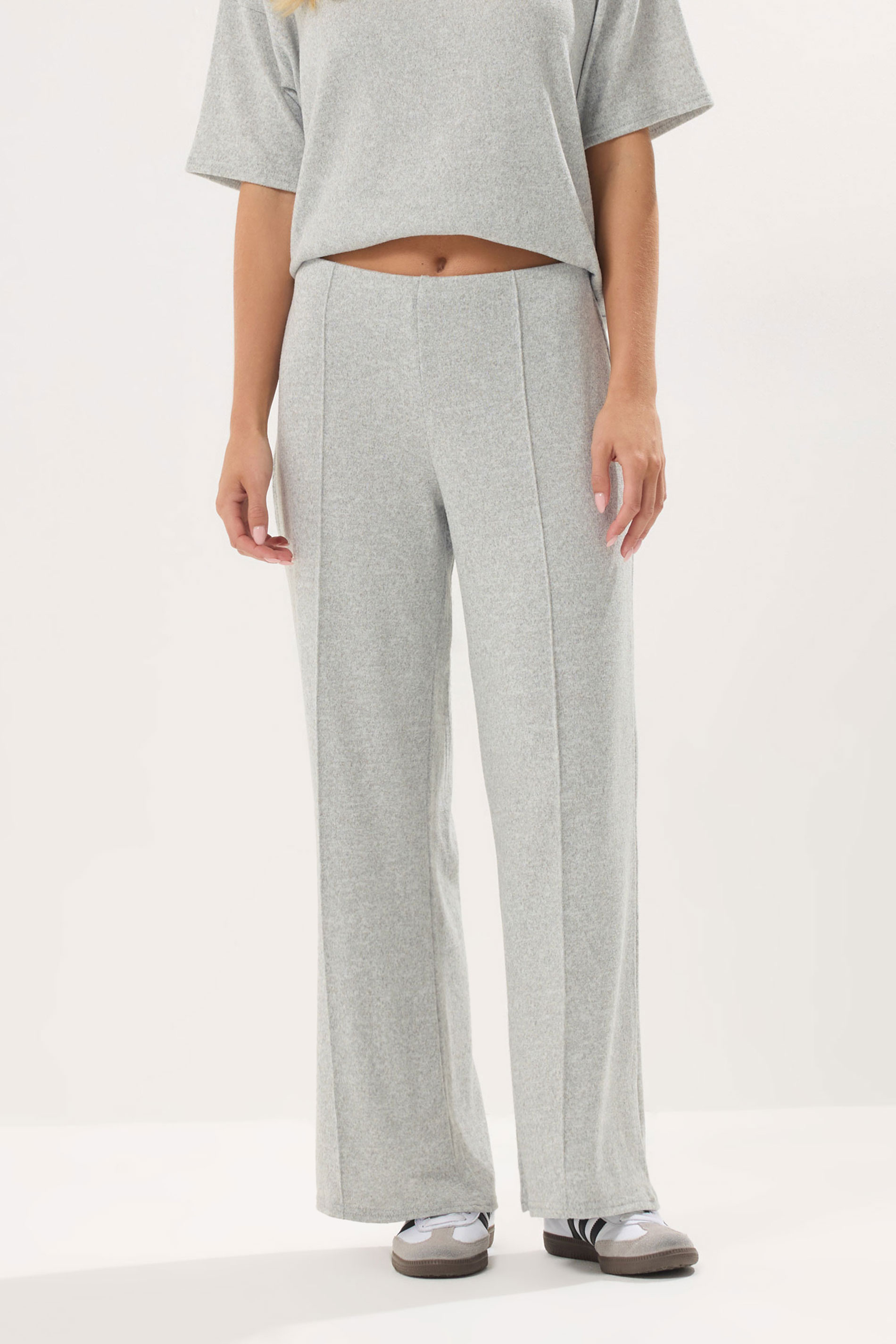 PixieGirl Petite Women's Grey Marl Soft Touch Pintuck Trouser | PixieGirl 2