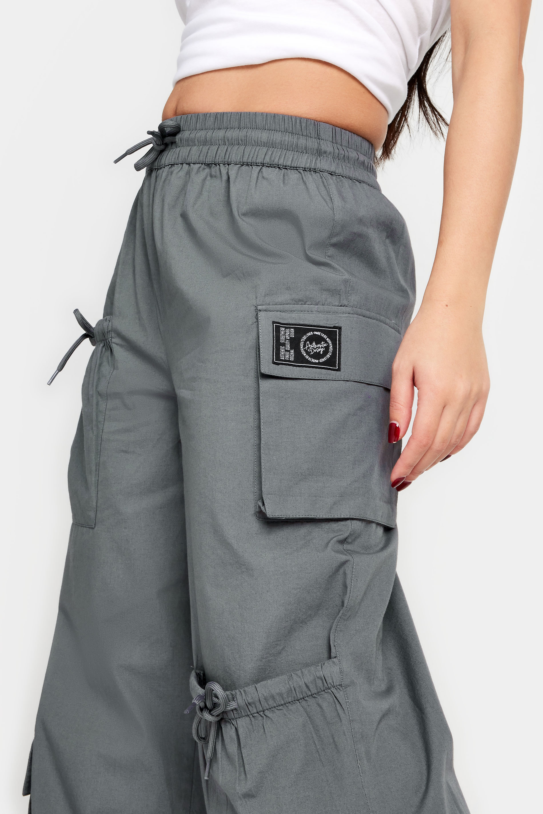 PixieGirl Grey Pocket Detail Cargo Trousers | PixieGirl  5