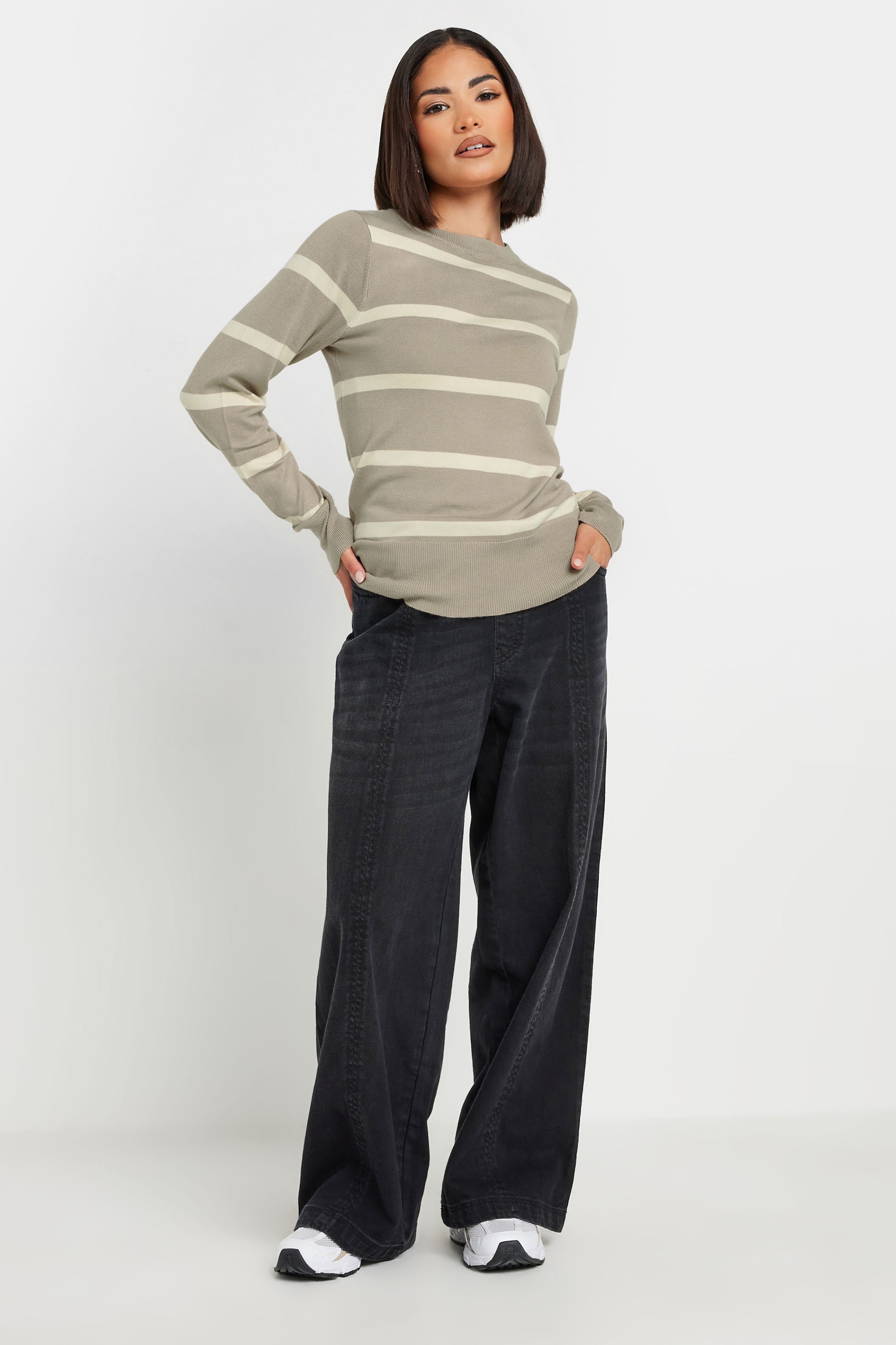 PixieGirl Petite Womens Beige Brown Stripe Jumper | PixieGirl 2