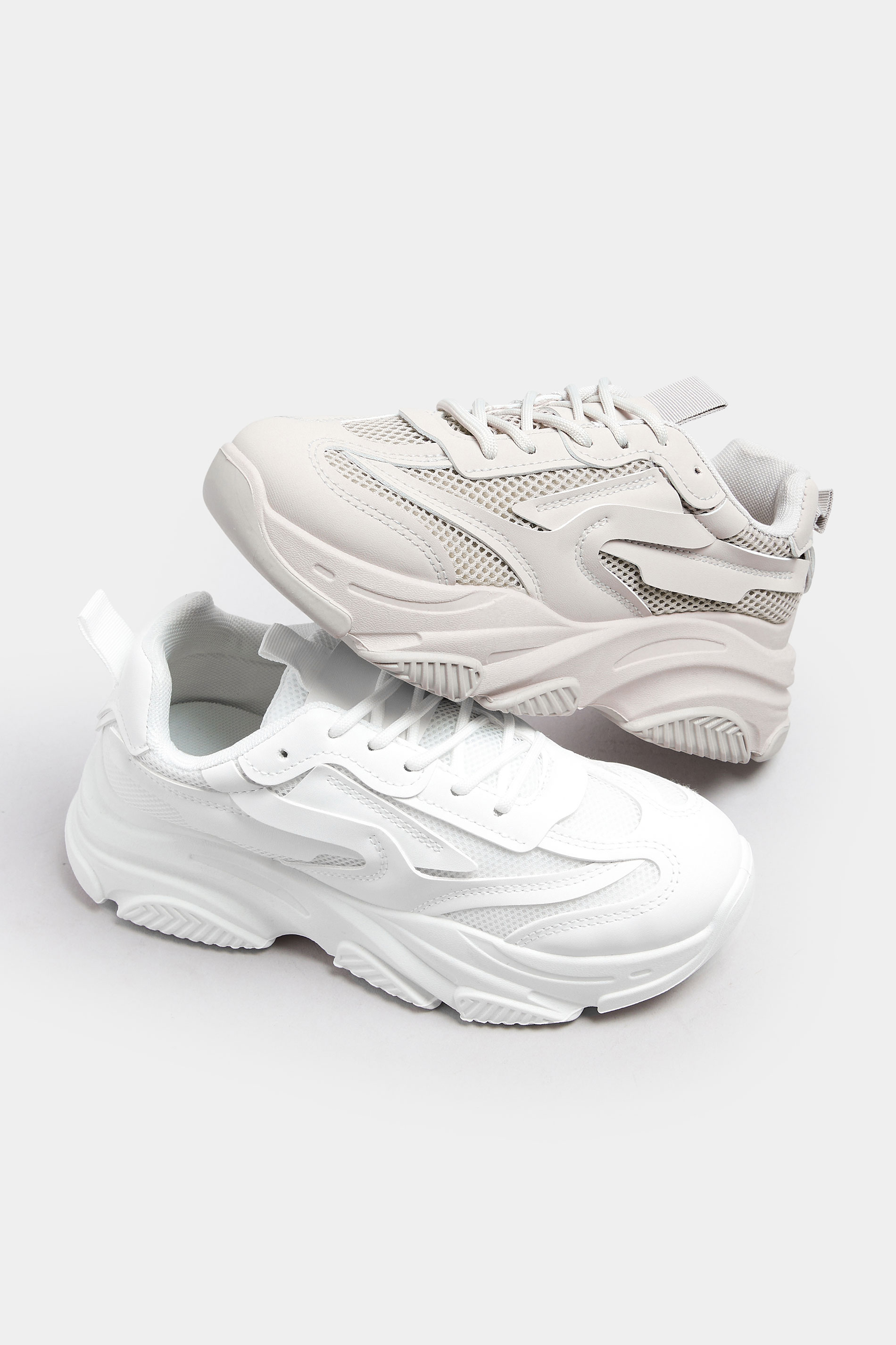 Light Grey Chunky Lace Up Trainers In Standard Fit | Yours Clothing 6