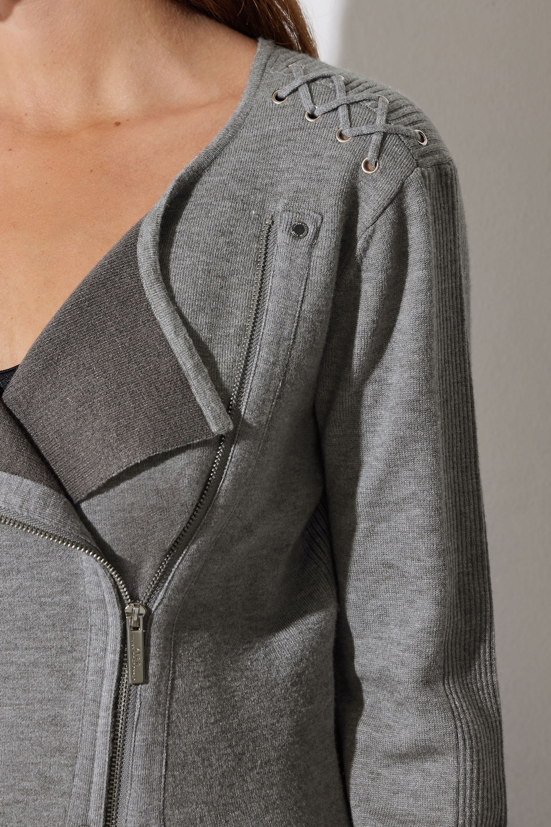 STAR Grey Eyelet Detail Zip Cardigan | STAR x JM 7