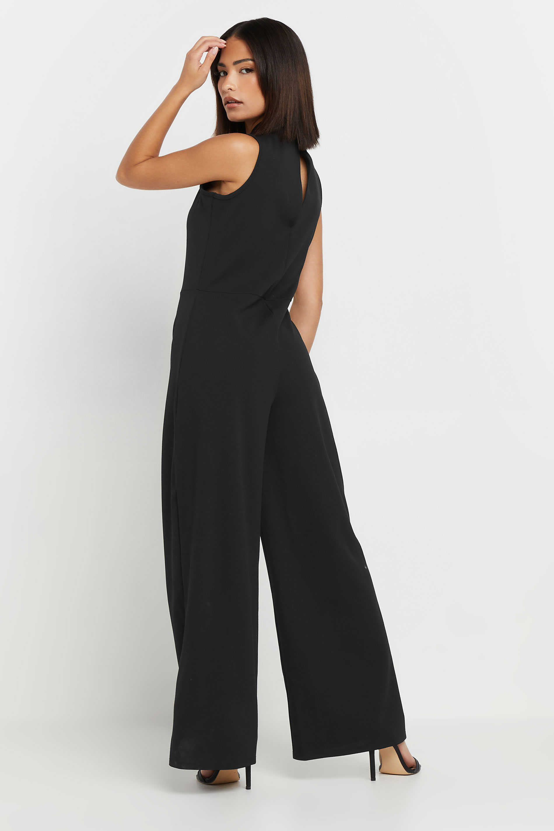 PixieGirl Petite Women's Black Lace Detail Wide Leg Jumpsuit | PixieGirl 4