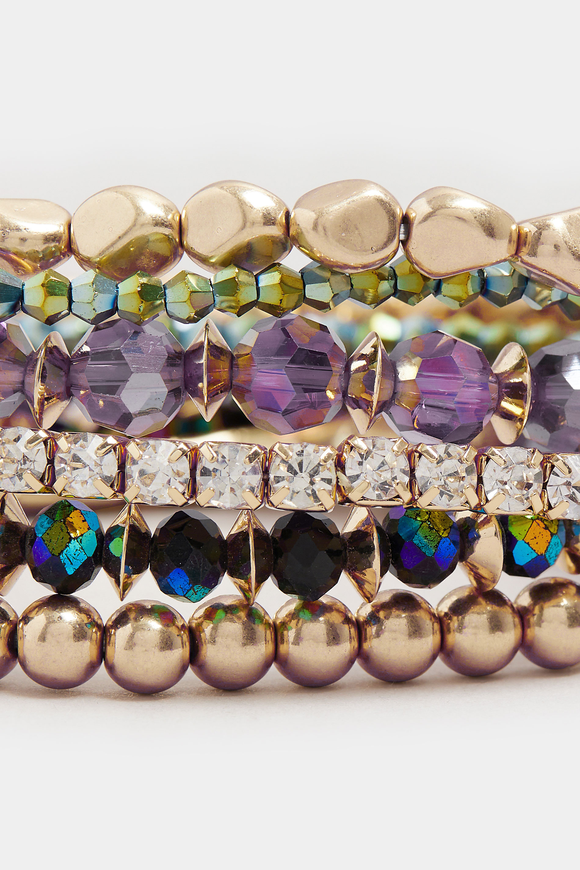 6 PACK Gold Tone Beaded Stretch Bracelet Set | Yours Clothing 3