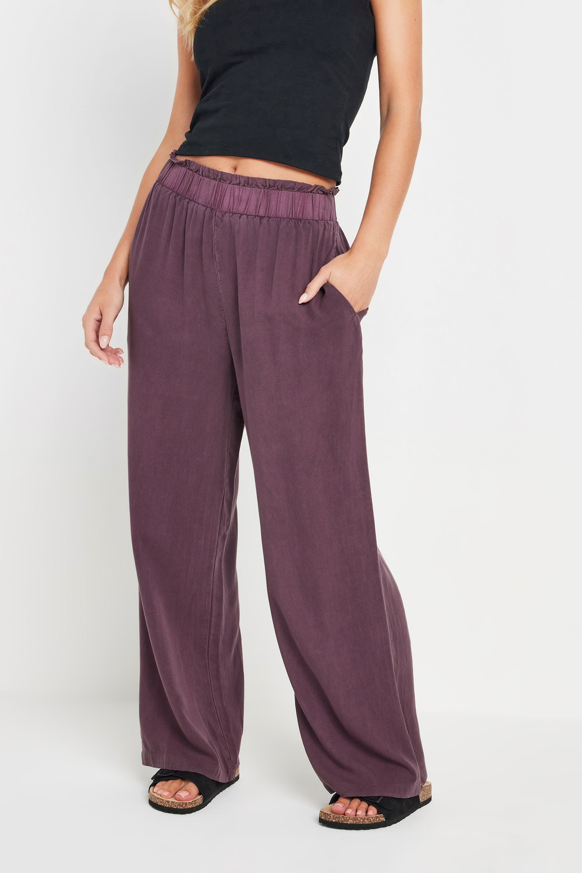 PixieGirl Petite Women's Purple Acid Wash Wide Leg Trousers | PixieGirl 2