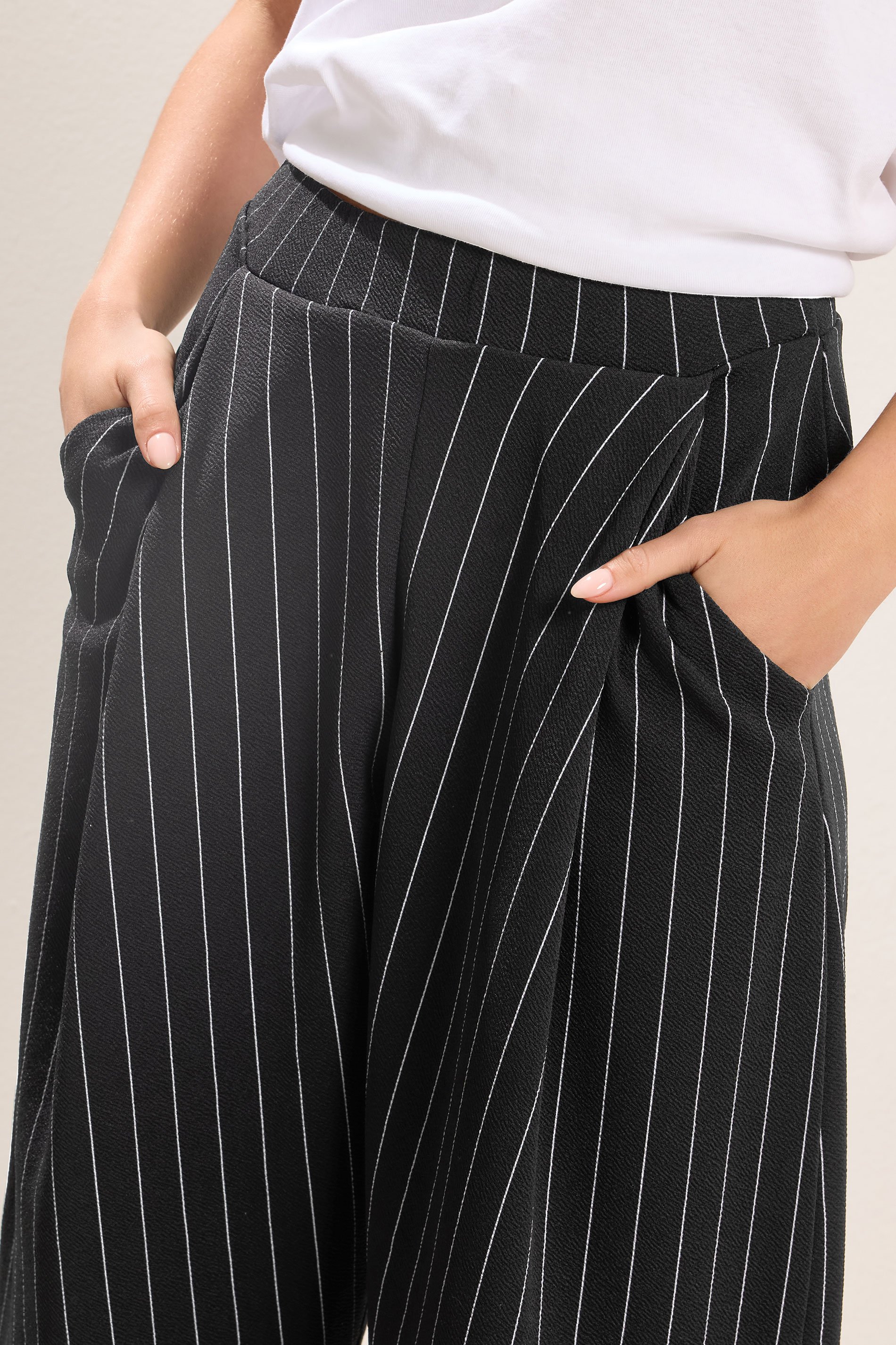 PixieGirl Petite Womens Black Stripe Barrel Leg Trousers | PixieGirl 4