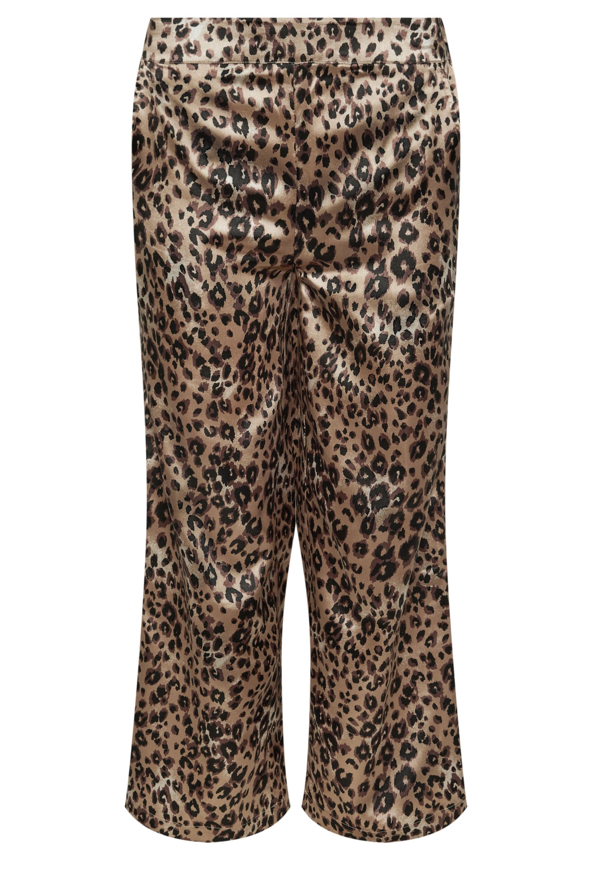 PixieGirl Petite Women's Brown Leopard Print Satin Wide Leg Trousers | PixieGirl 7