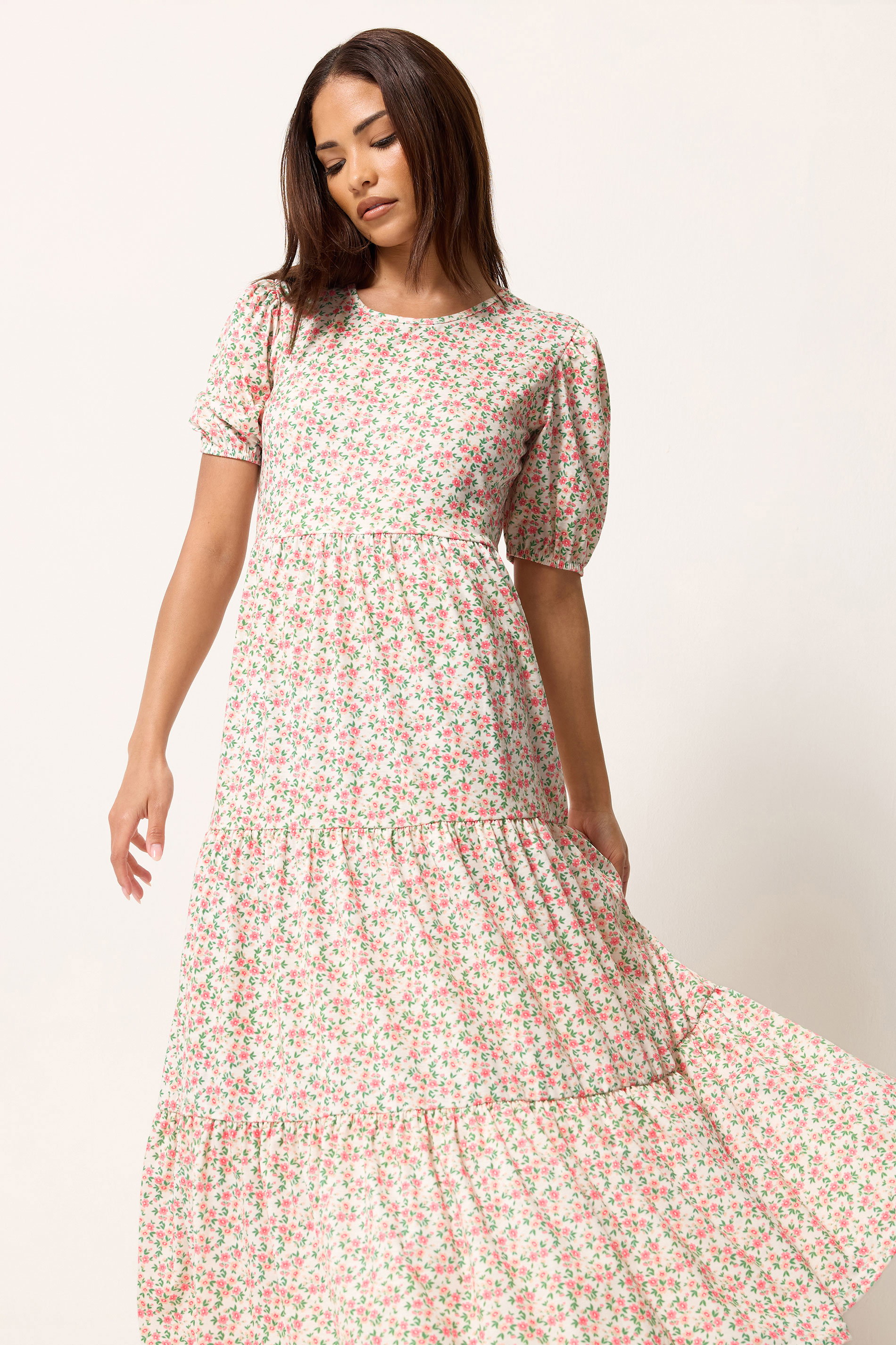 Pixiegirl Women's Pink Petite Ditsy Tiered Maxi Dress Size 12