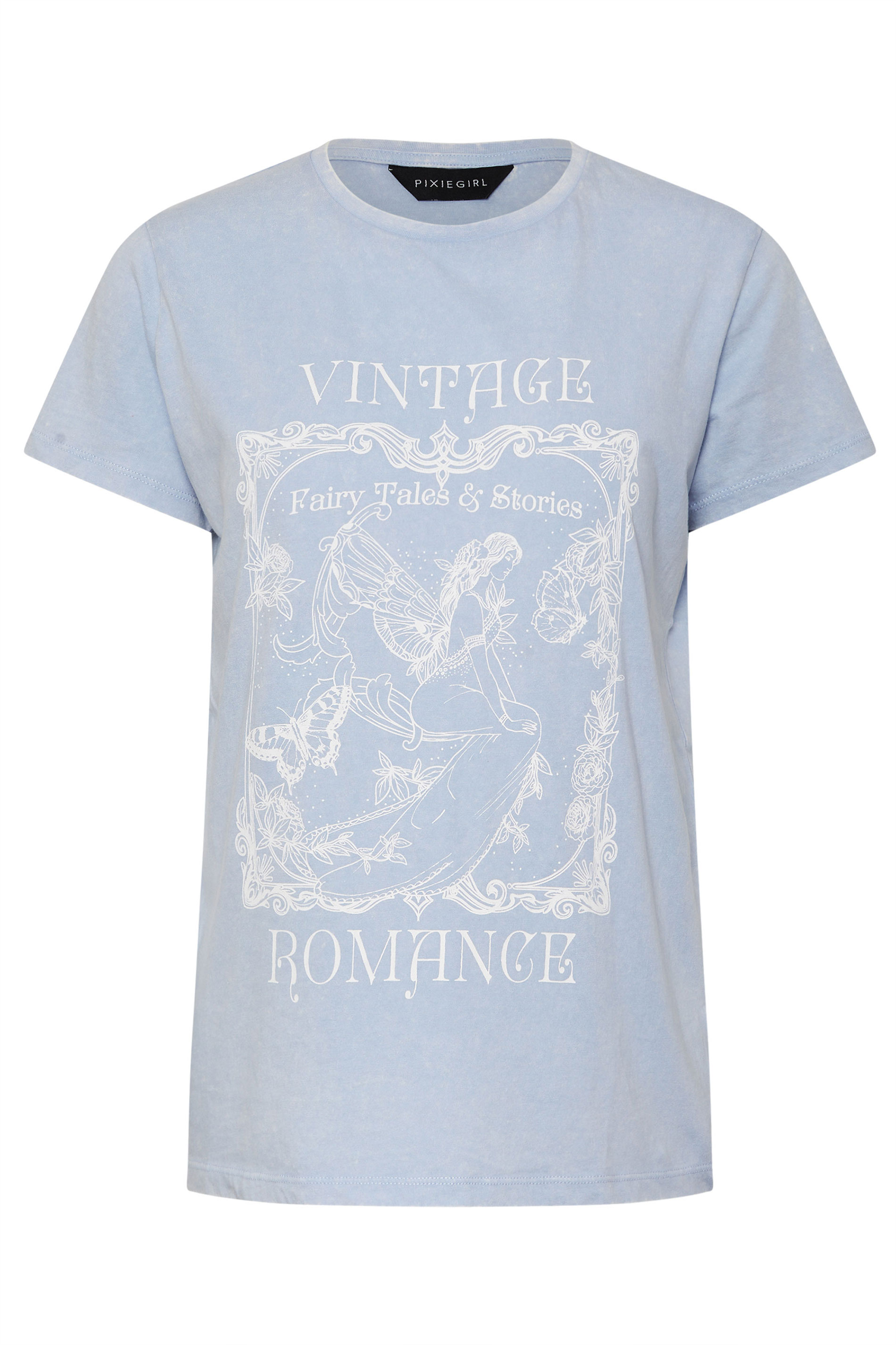 PixieGirl Petite Women's Light Blue 'Vintage Romance' Slogan T-Shirt | PixieGirl 6