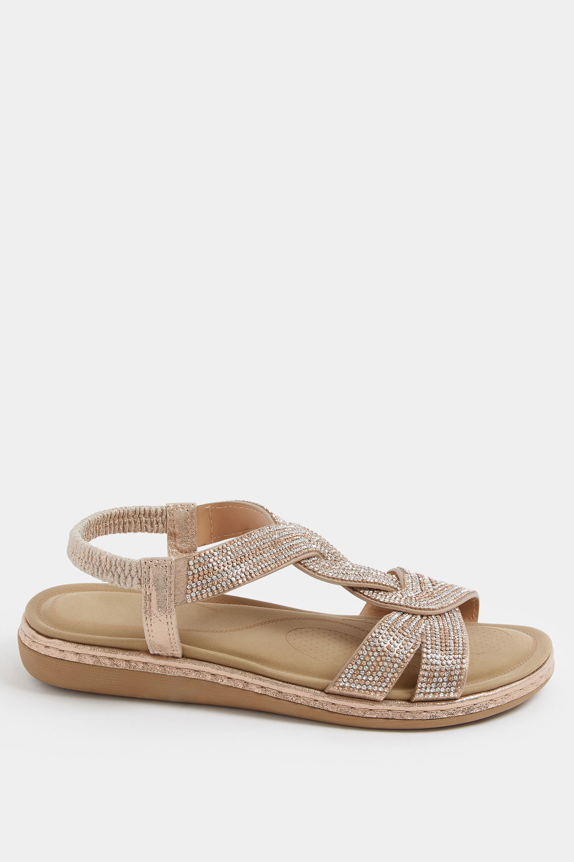 Rose Gold Diamante Twisted Front Sandals In Extra Wide EEE Fit | Yours Clothing 2