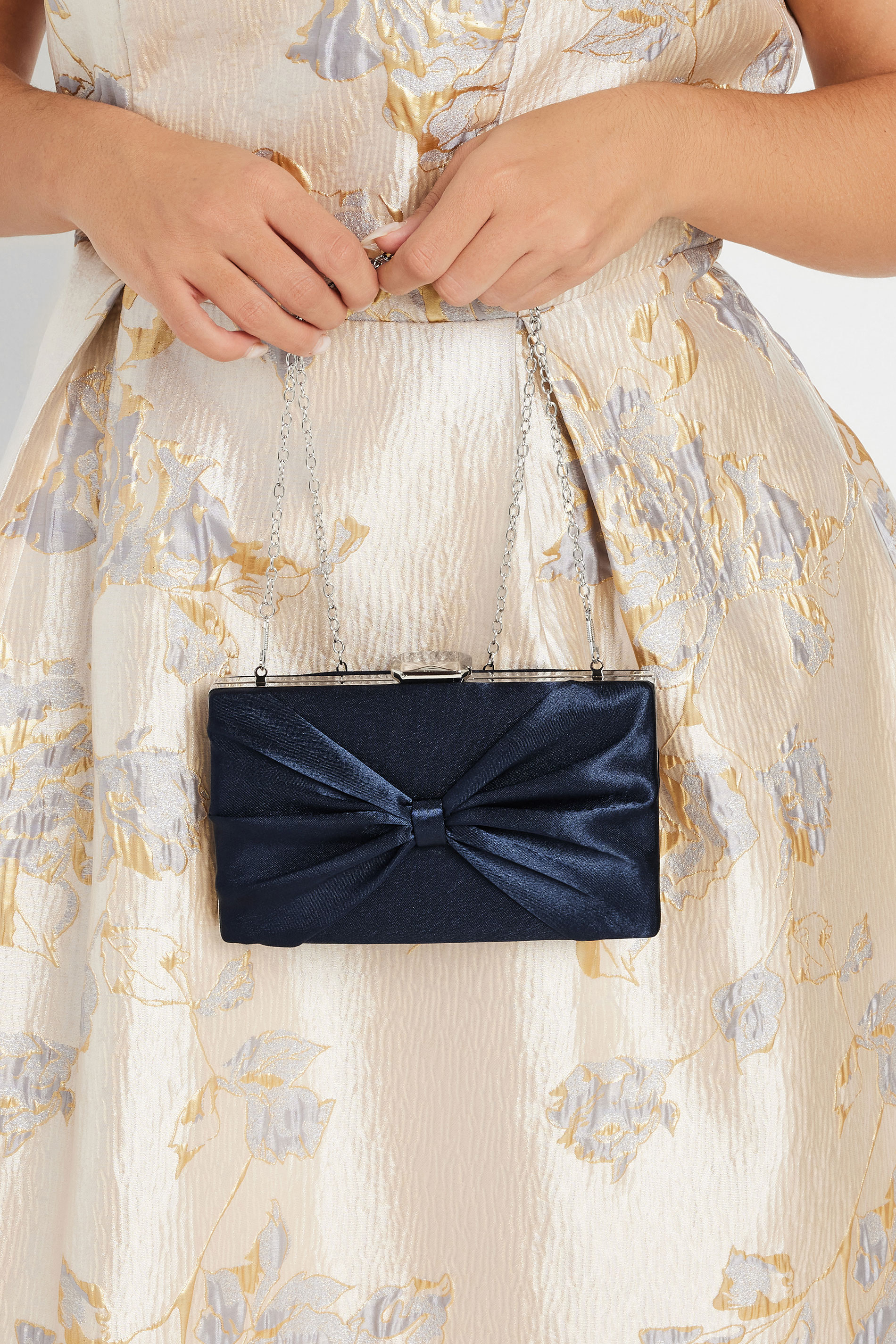 Navy Blue Satin Bow Detail Clutch Bag | Yours Clothing 2