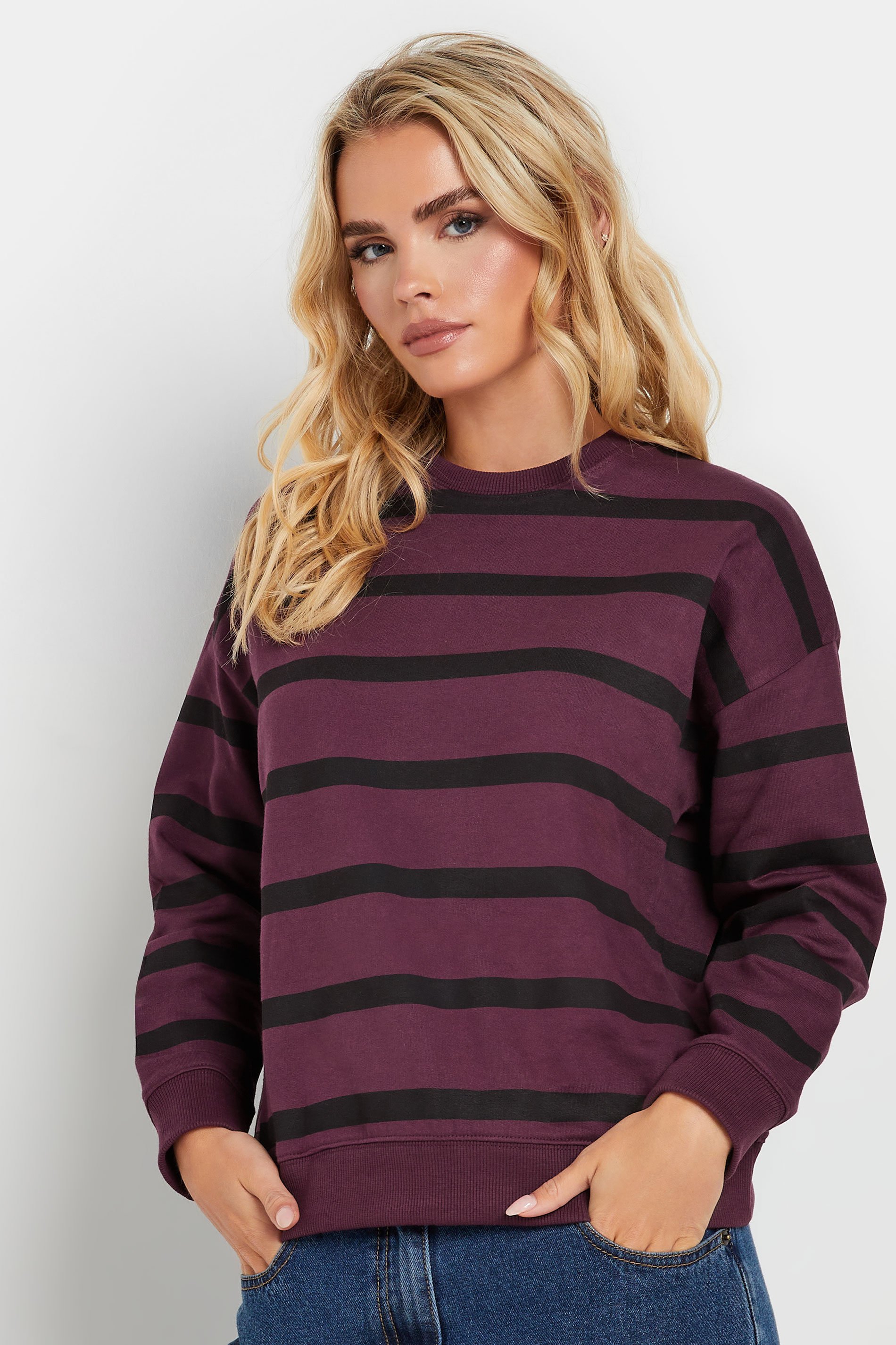PixieGirl Petite Women's Burgundy Red Stripe Sweatshirt | PixieGirl 3
