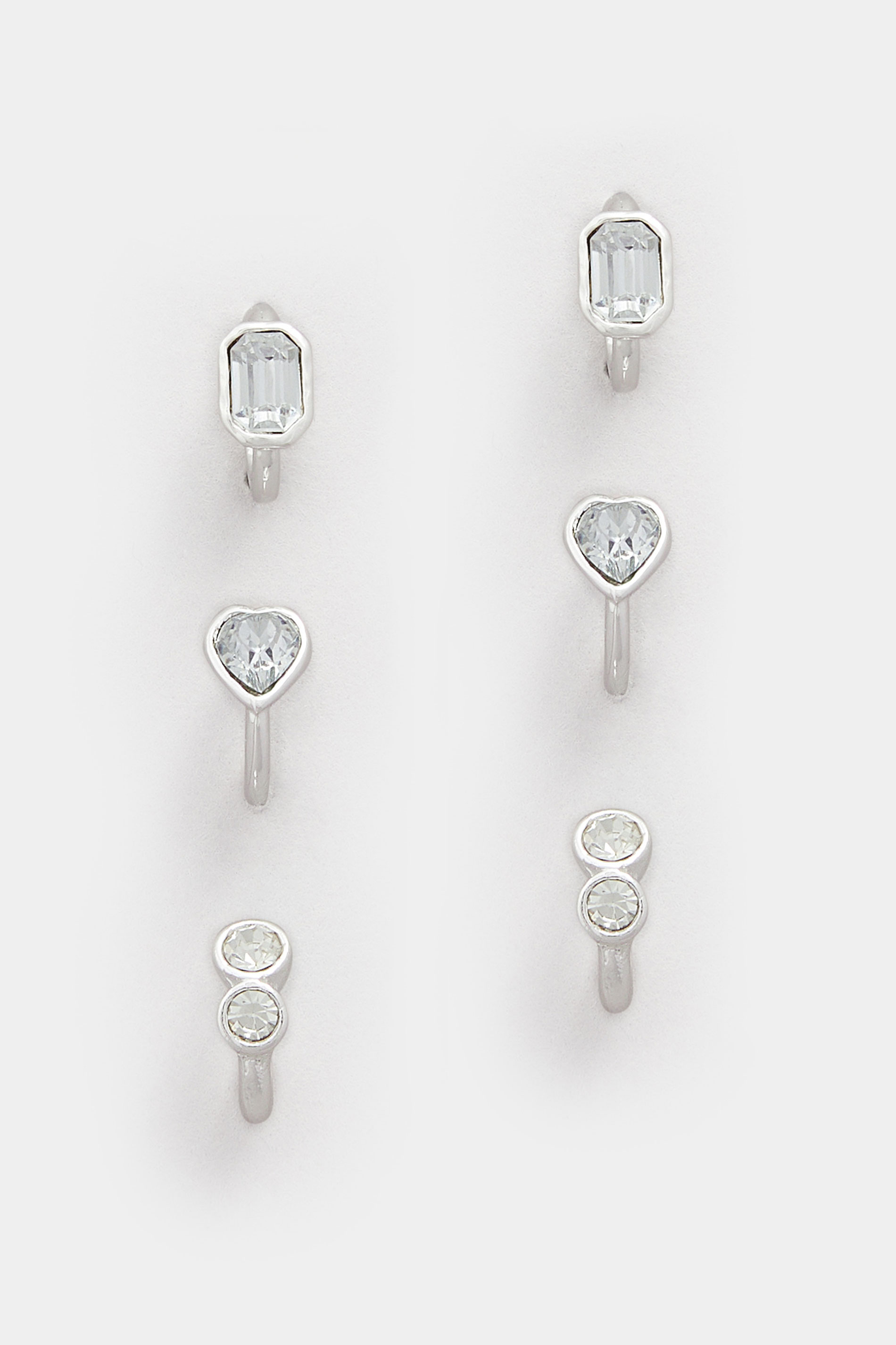 3 PACK Silver Tone Stone Hoop Earrings | Yours Clothing 3