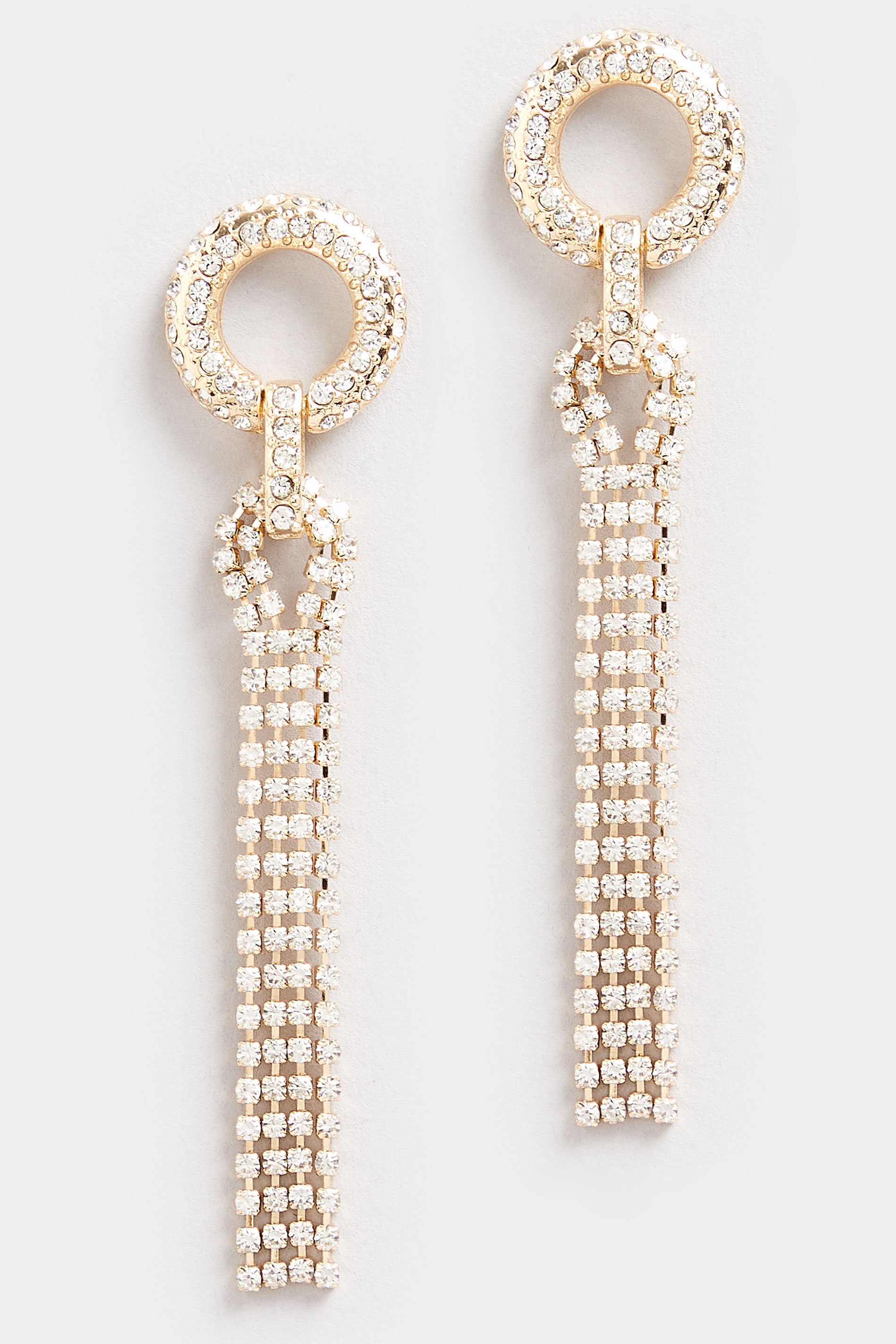 Gold Tone Diamante Drop Tassel Earrings | Yours Clothing 2